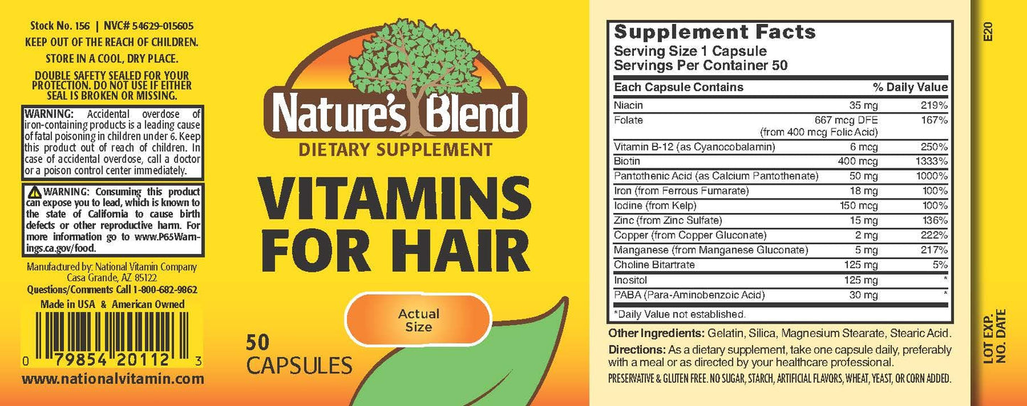 Nature's Blend Vitamins For Hair Capsules 50 Ct Nature's BlendBuy Supplements Australia