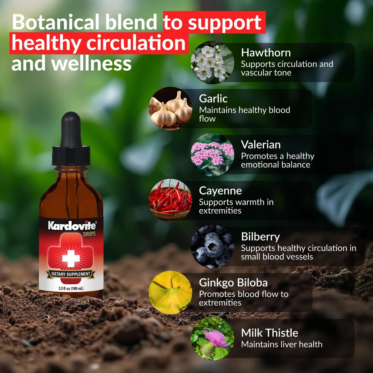 Kardovite Herbal Circulation Support Drops 100ml | Supports Circulatory Wellness with Hawthorn, Garlic, Ginkgo, Cayenne, Milk Thistle, Bilberry & Valerian | Supports Vitality & Daily Wellness KardoviteBuy Supplements Australia