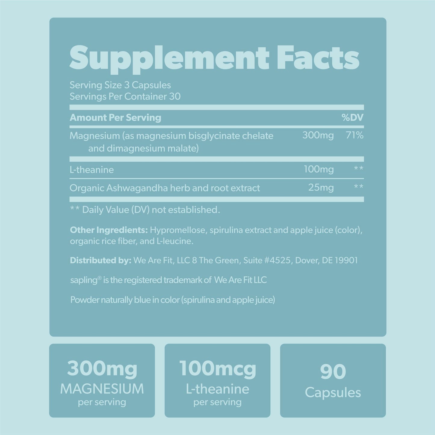 Magnesium Glycinate Complex Supplement - Chelated Magnesium Glycinate with Malate, Organic Ashwagandha, L-theanine & Blue Spirulina - High Absorption, Vegan, Non-GMO, 300mg, 90 Veggie Caps sapling buy supplements Au
