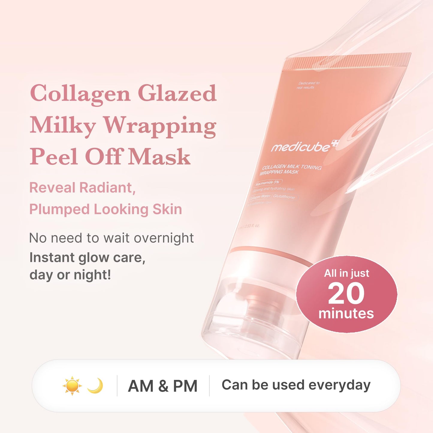 medicube Milky Collagen Double Glow Lock Duo: Collagen Glazed Milky Wrapping Mask and Booster Serum | 130DaCollagen, Niacinamide, Glutathione for Plumped, Radiant Glass Skin medicubeBuy Supplements Australia
