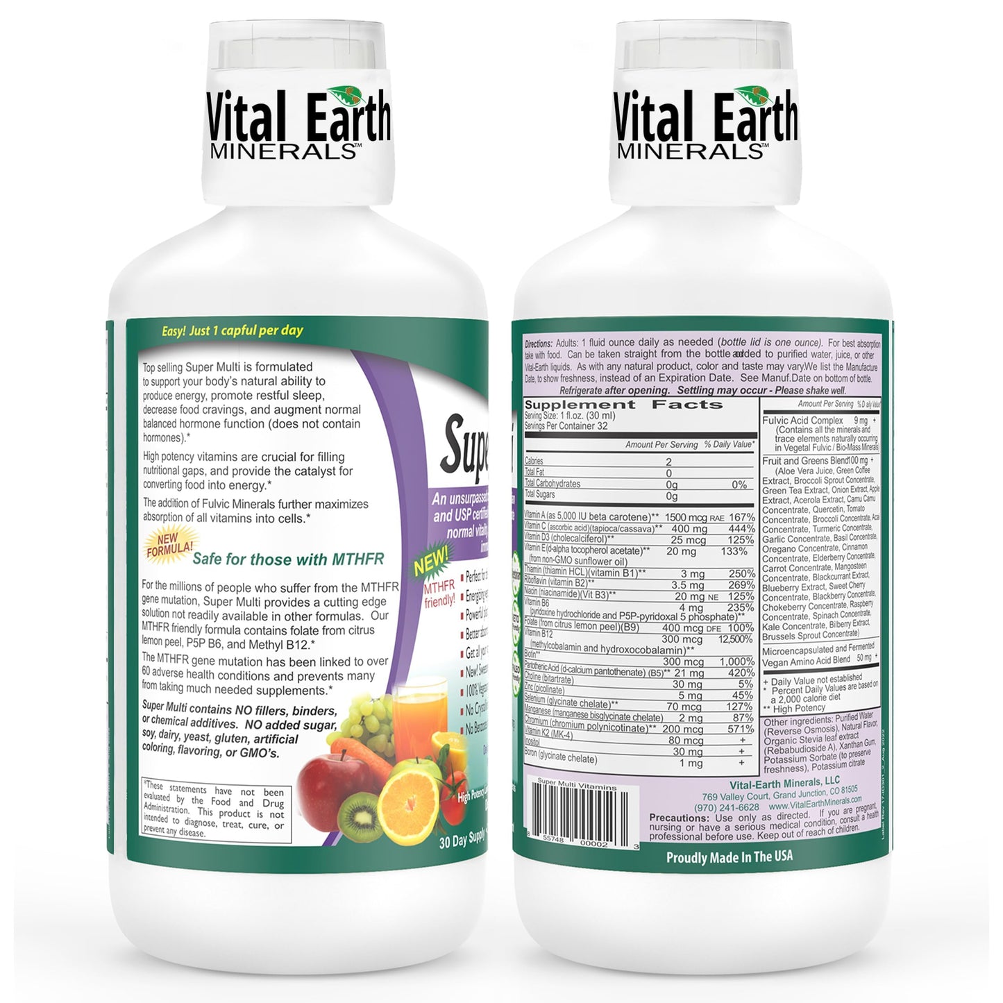 Vital Earth Minerals Super Multi – Liquid Multivitamins for Women, Men & Kids, Liquid Vitamins with Fulvic Acid for Better Absorption, MTHFR Support, 32 Oz + 1 Oz Cup Vital Earth MineralsBuy Supplements Australia