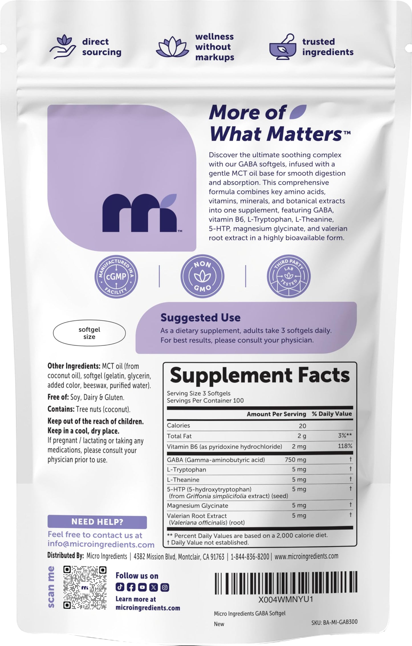 Micro Ingredients GABA 750 mg with MCT Oil, 300 Softgels | Gamma Aminobutyric Acid with Vitamin B6, 5-HTP, L-Theanine, L-Tryptophan & Magnesium Glycinate | Non-GMO, cGMP Manufactured Micro IngredientsBuy Supplements Australia