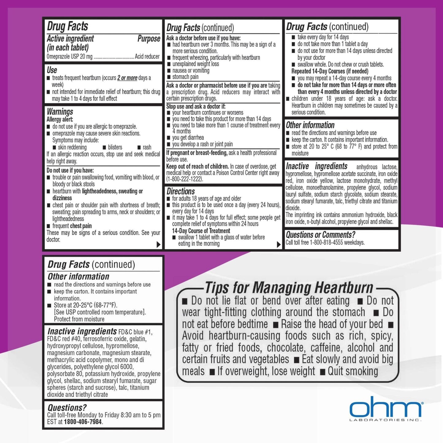 Ohm Omeprazole 20mg, 42 Delayed-Release Tablets, Acid Reducer for Frequent Heartburn, 24-Hour Relief Heartburn Medicine, Helps Relieve Stomach & Chest Discomfort (6 Weeks of Supply, 42, Count) Ohm buy supplements Au