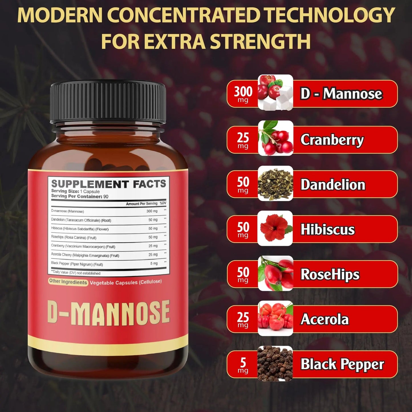 agobi D-Mannose Capsules - 7 Herbs with Cranberry, Dandelion, Hibiscus and More - Support Flush Impurities and Urinary Tract Health - 90 Vegan Capsules 3-Month Supply agobiBuy Supplements Australia