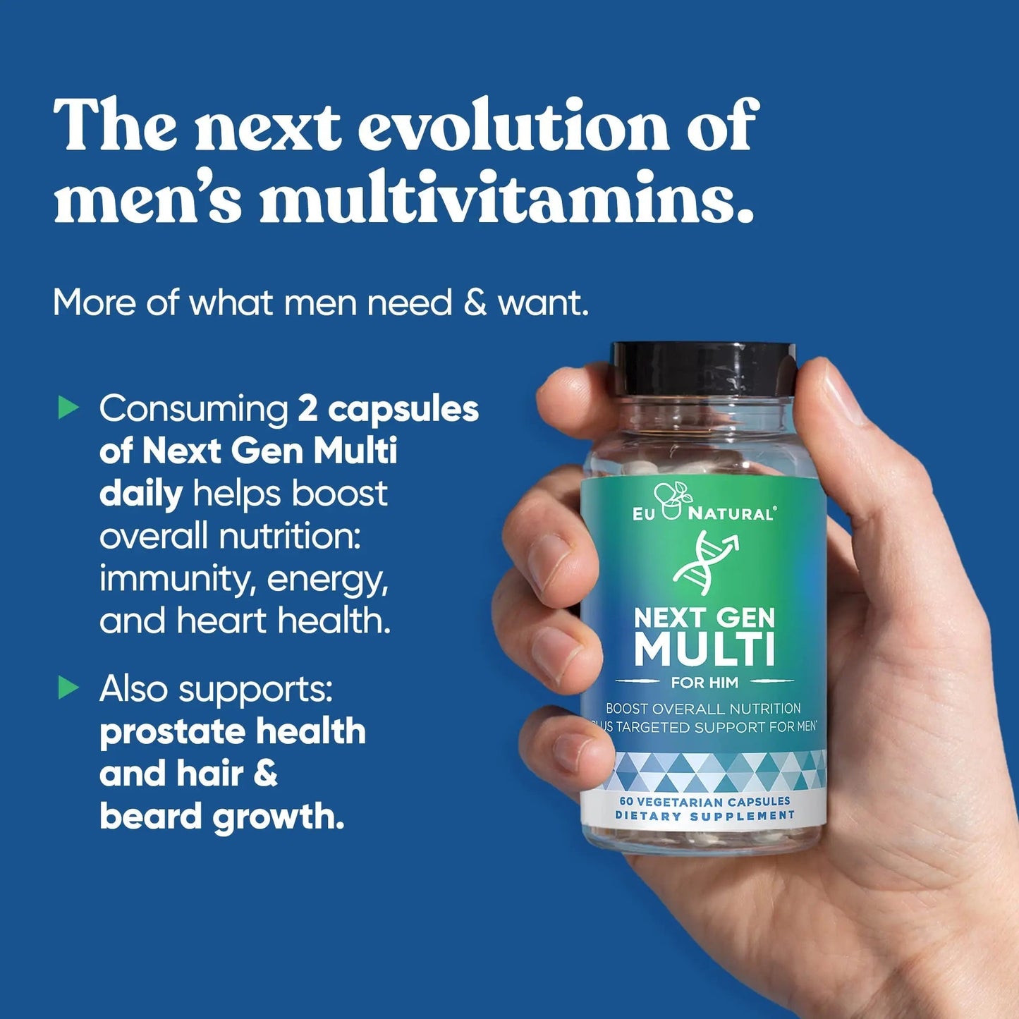 Next Gen Multi for Him Advanced Men’s Multivitamin Supplement – 26-in-1 Multiblend for Beard & Hair Growth, Men’s Reproductive Health Eu Natural