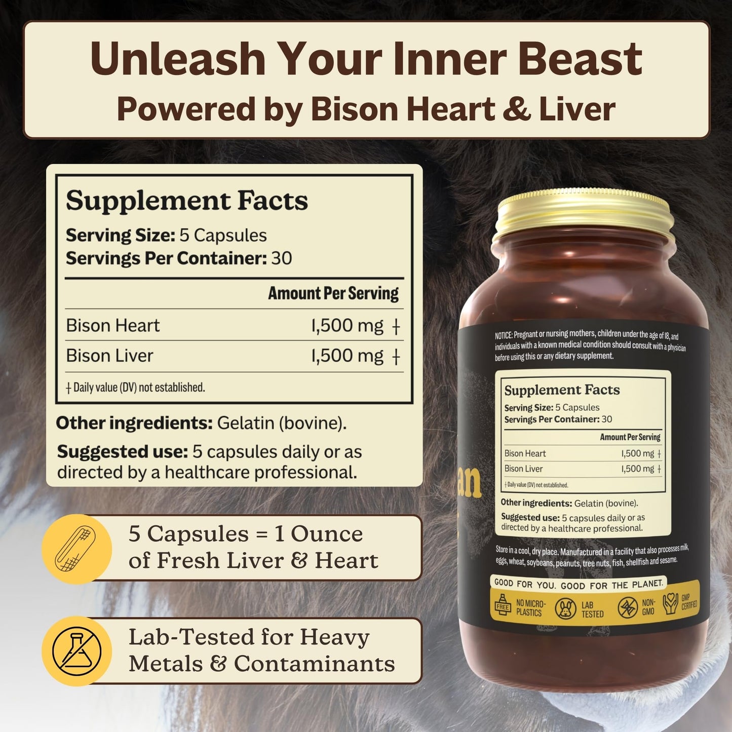 MK Supplements American Beast | Bison Liver & Heart Capsules | ~49x More CoQ10 Than Beef Liver | Regeneratively Raised Bison | 150 Capsules MK SupplementsBuy Supplements Australia