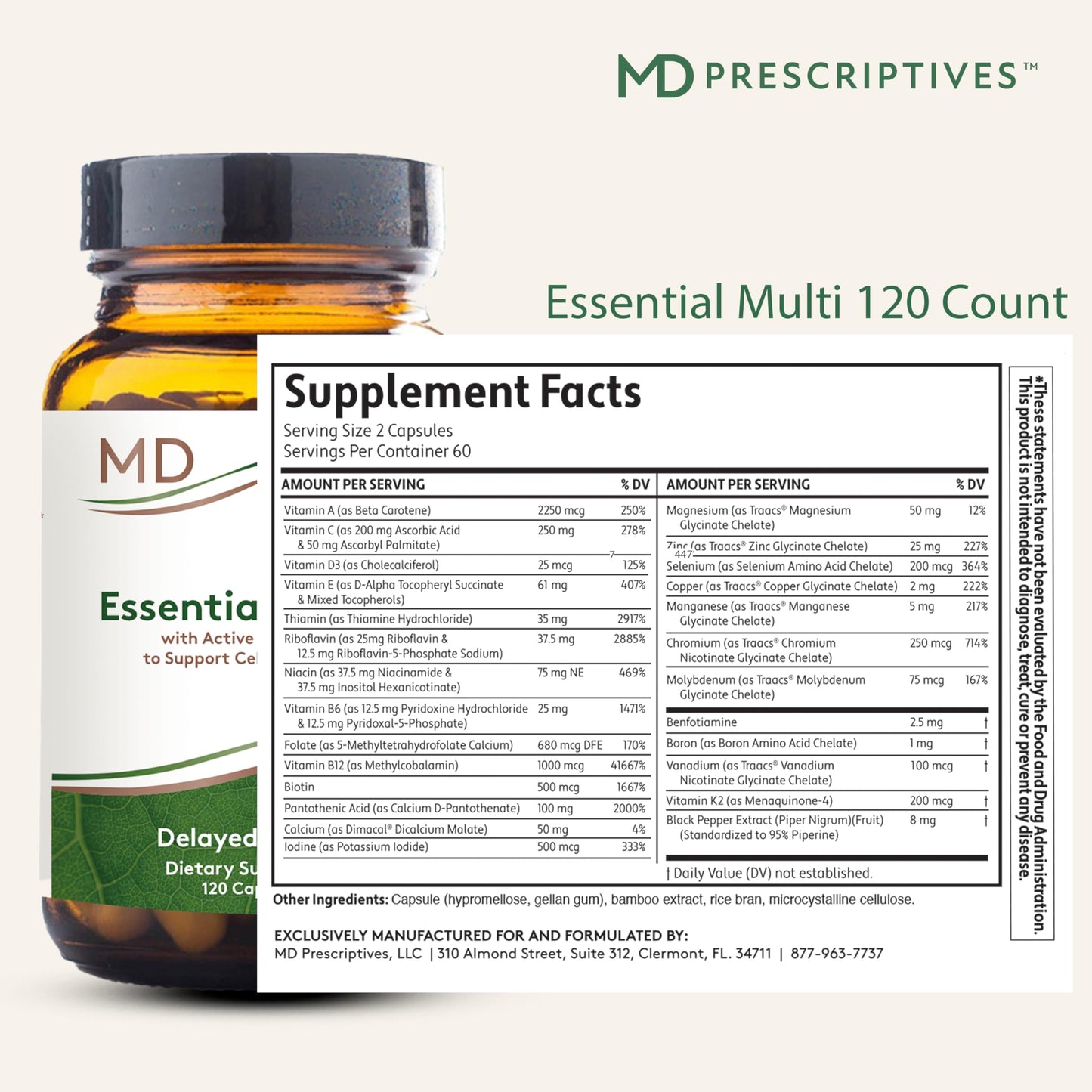 MD Prescriptives - Essential Multi (Delayed Release) - Multivitamin Mineral Complex Supplement for Enhanced Hormone Support - 120 Capsules MD PrescriptivesBuy Supplements Australia