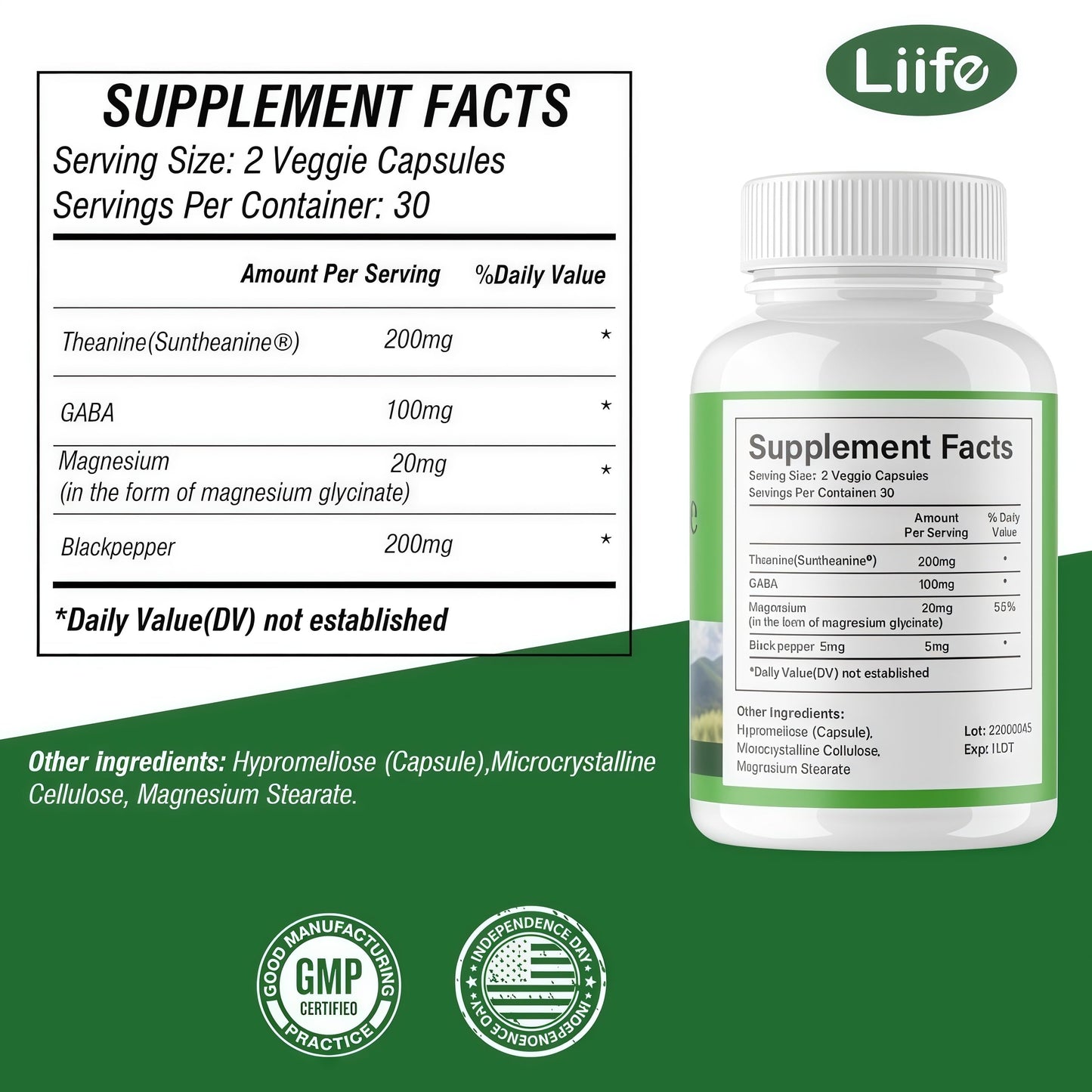 LIIFE L-Theanine (Suntheanine®) with GABA– 60 Veggie Capsules Support with Magnesium & Black Pepper for a Healthy Stress Response, Relaxation, and Focus Increases Brain Alpha-Wave Production* LIIFE buy supplements Au