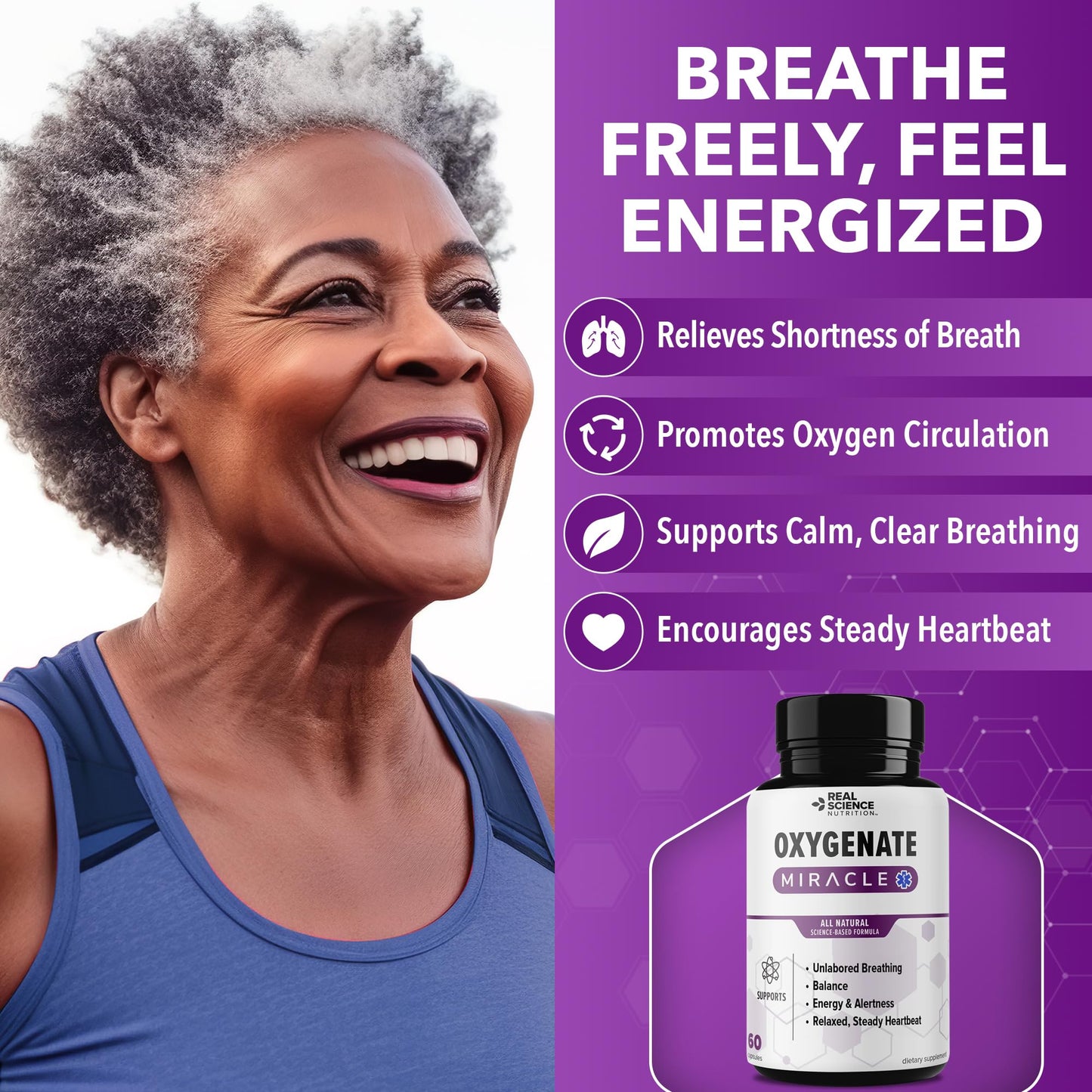 Real Science Oxygenate Miracle – Daily Lung & Circulation Support Supplement for Breathing Comfort and Energy – Supports Respiratory Function and Overall Wellness, 60 Caps Real Science NutritionBuy Supplements Australia