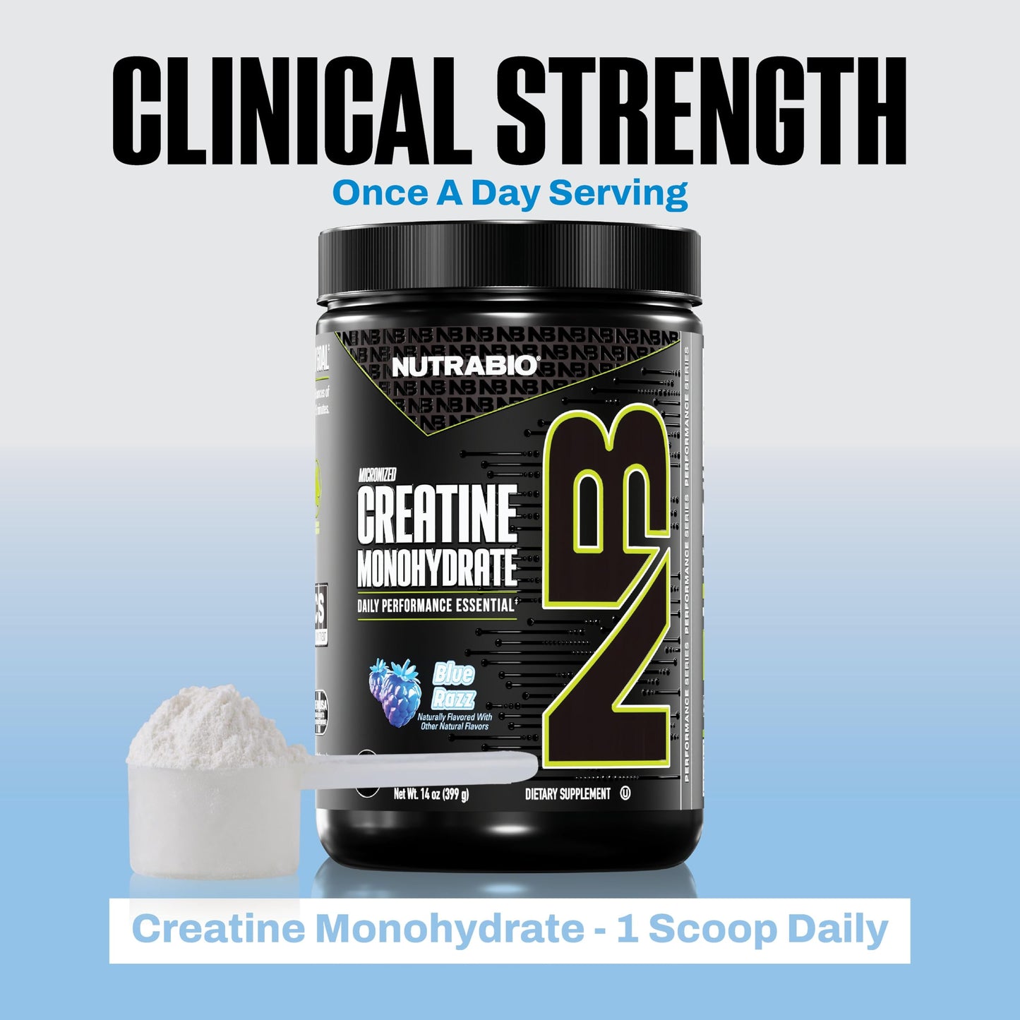 NutraBio Pure Micronized Creatine Monohydrate Powder Supplement, Blue Razz (300 g) - Supports Bulk Muscle Energy, Recovery, and Strength - HPLC Tested Creatine Powder Supplement for Men and Women