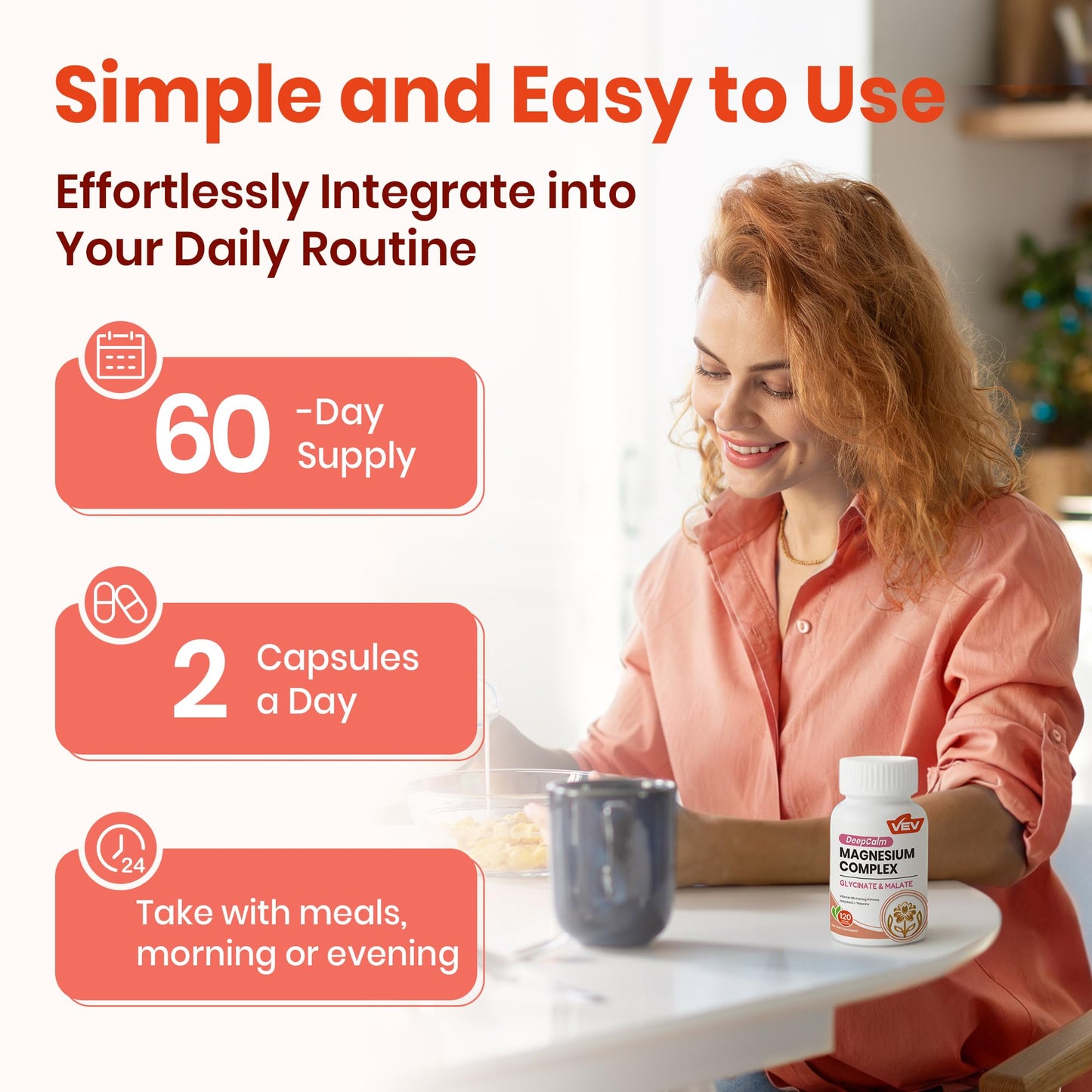 VEV Deep Calm Magnesium Complex for Women – Glycinate, Malate, B6, L-Theanine & Holy Basil – Support for Daily Magnesium & Stress Relief – 120 Vegan Capsules VEV buy supplements Au