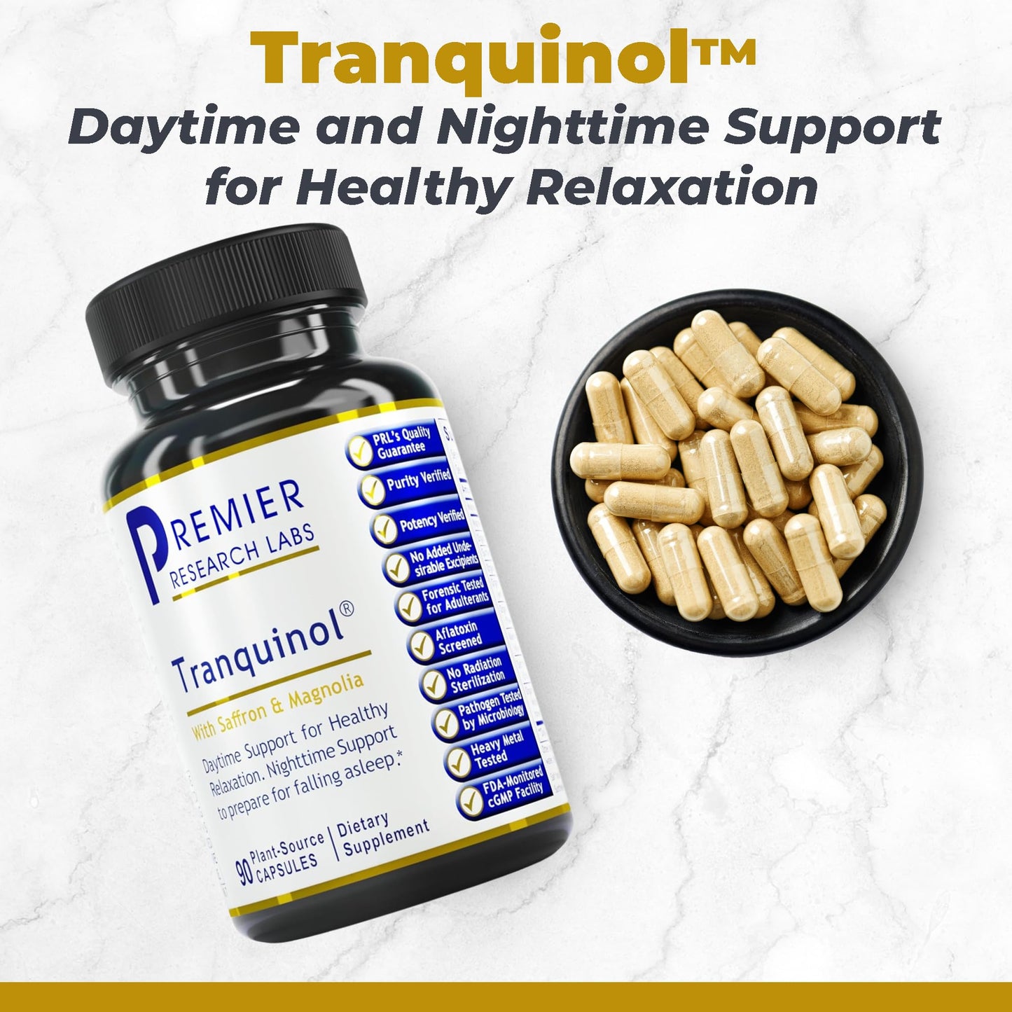 Premier Research Labs Tranquinol - Natural Sleep Aid Supplement for Deep Sleep Support and Calm Mind | Magnesium, Turmeric, Lemon Balm & Saffron Extract - Pure Vegan - 90 Plant-Source Capsules Premier Research LabsBuy Supplements Australia