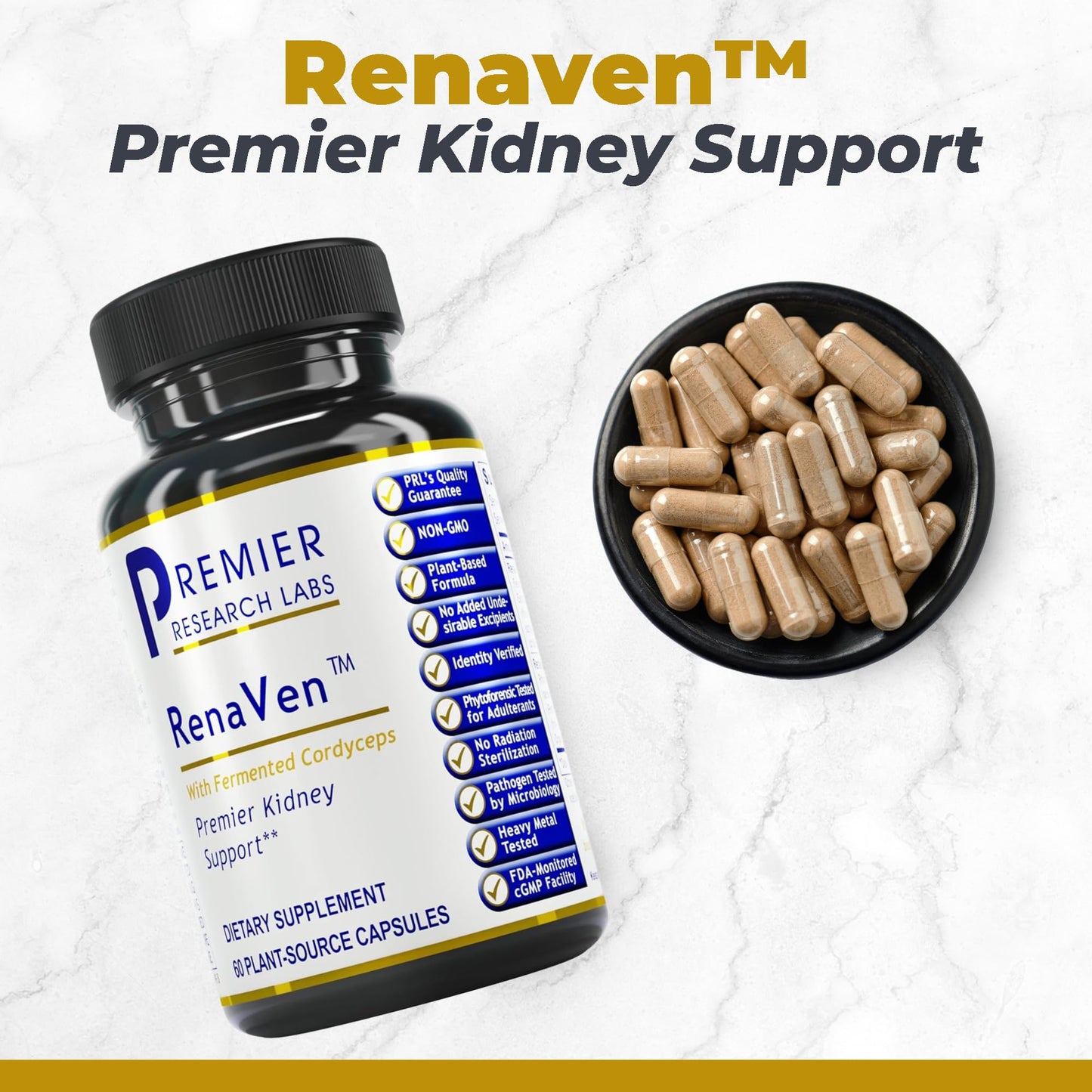 Premier Research Labs RenaVen - Premier Kidney Support for Kidney Cleanse Detox and Repair | Improve Kidney Function and Urinary Support with Fermented Cordyceps - 60 Plant-Source Capsules Premier Research LabsBuy Supplements Australia