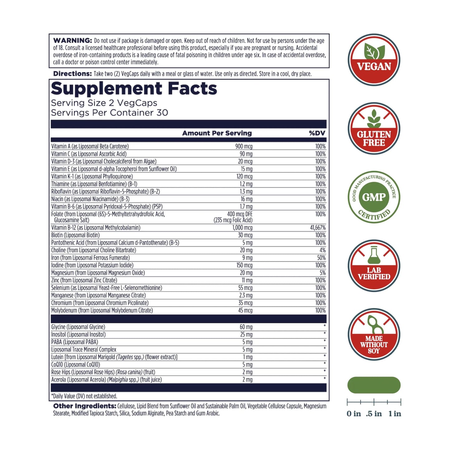 KAL Liposomal Multivitamin - High Potency Liposomal Vitamin C, D-3, and More - Men and Women Multivitamin KAL