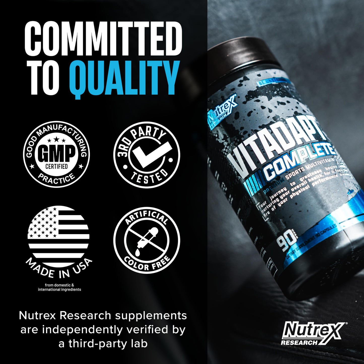 Nutrex Research Vitadapt Complete Sports Multivitamin for Men - 24 Vitamins, KSM-66 Ashwagandha and Minerals for Athletes - Mens Multivitamin (90 Capsules) Nutrex Research buy supplements Au