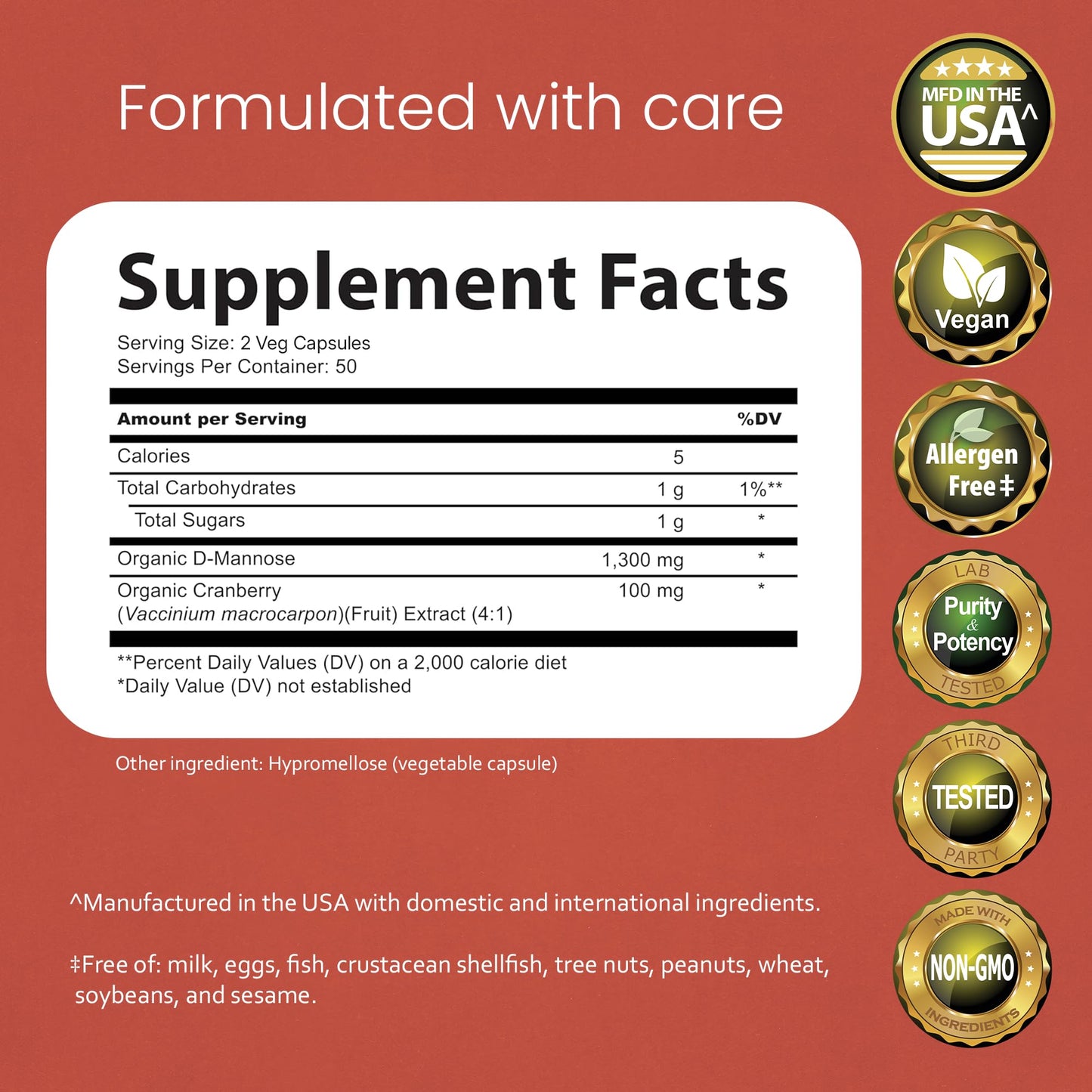 NaturaLife Labs Organic D-Mannose 1300 mg with Organic Cranberry Extract 100 mg per Serving – 100 Capsules – Non-GMO, Gluten-Free, Vegan NaturaLife LabsBuy Supplements Australia