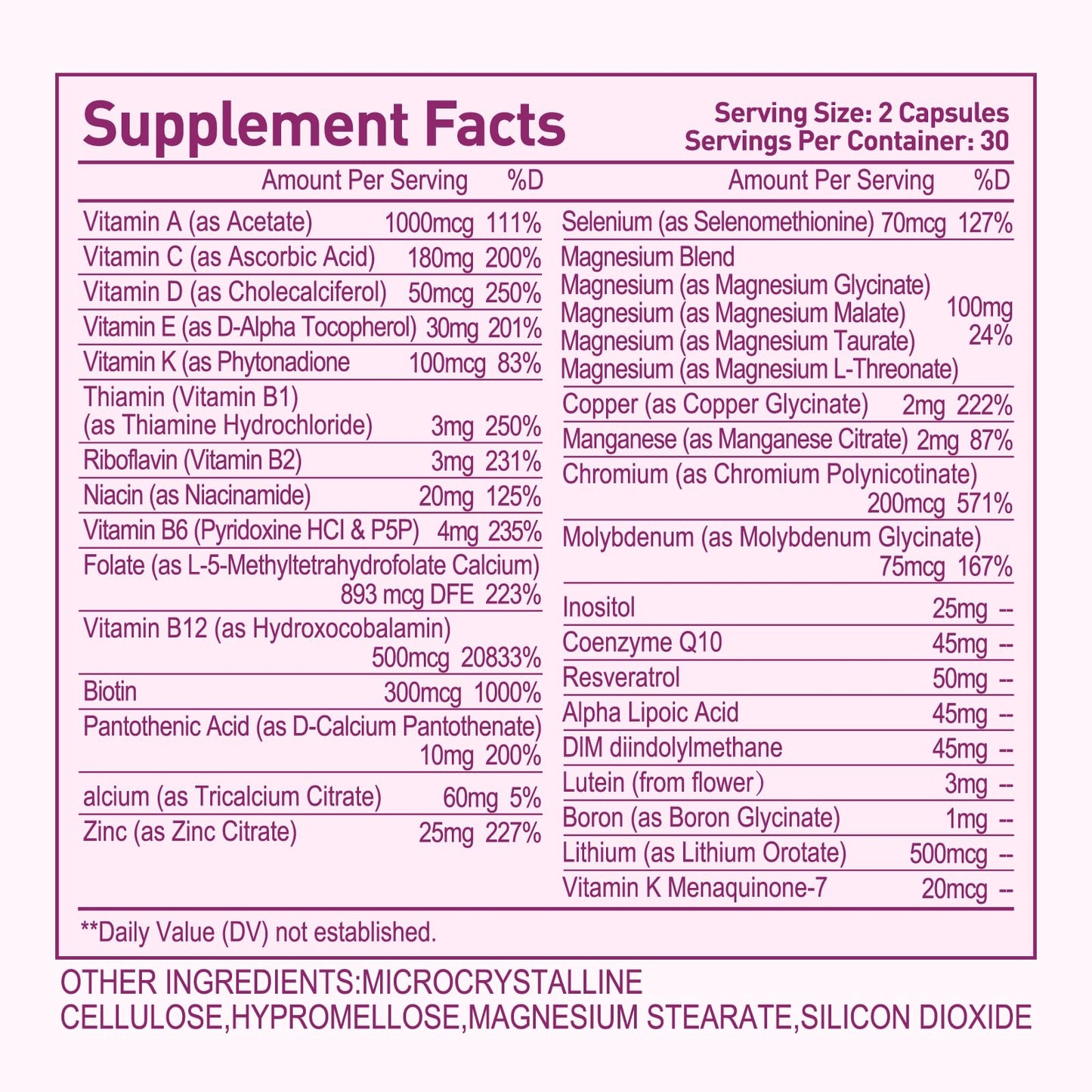 Methylated Multivitamin for Women, 30-in-1 Nutrients Formula with Inositol, CoQ10, Biotin, Zinc for Hair Health Support, Resveratrol, Vitamin C, Alpha Lipoic Acid for Skin Health Support, 60 Capsules SimlikeBuy Supplements Australia