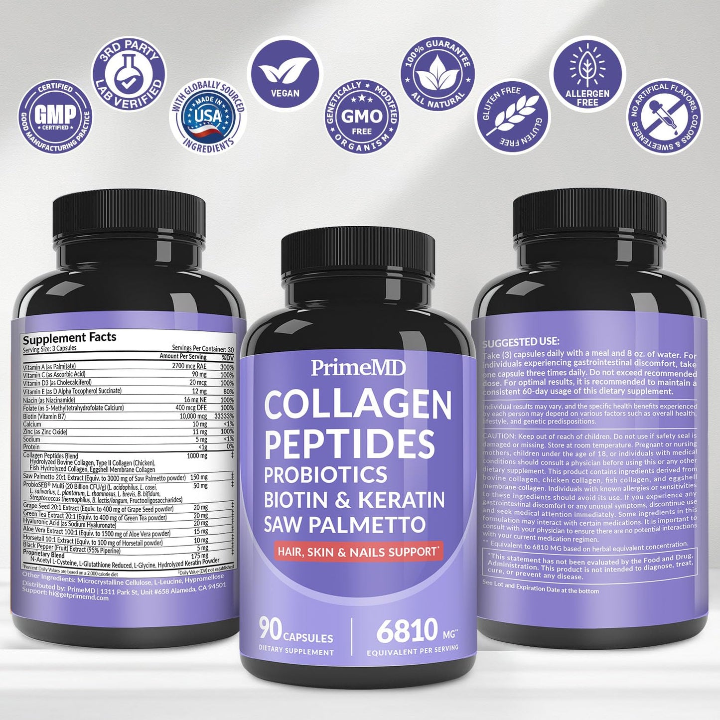 27-in-1 Hair Skin and Nails Vitamins (6810mg) with Biotin 10000mcg - Collagen Supplements for Men and Women - Keratin Supplements with Probiotics