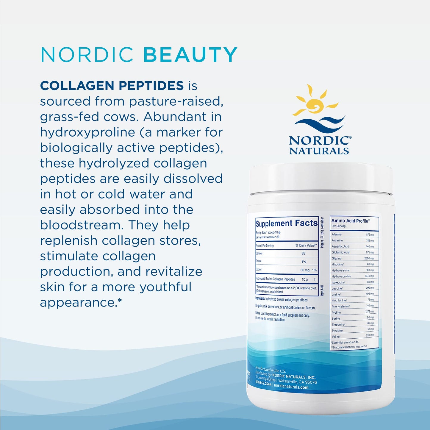 Nordic Naturals Nordic Beauty Collagen Peptides, Unflavored - 10.6 Ounces - Collagen Supplement for Skin Health and Elasticity - for Hot and Cold Beverages - 30 Servings Nordic Naturals buy supplements Au