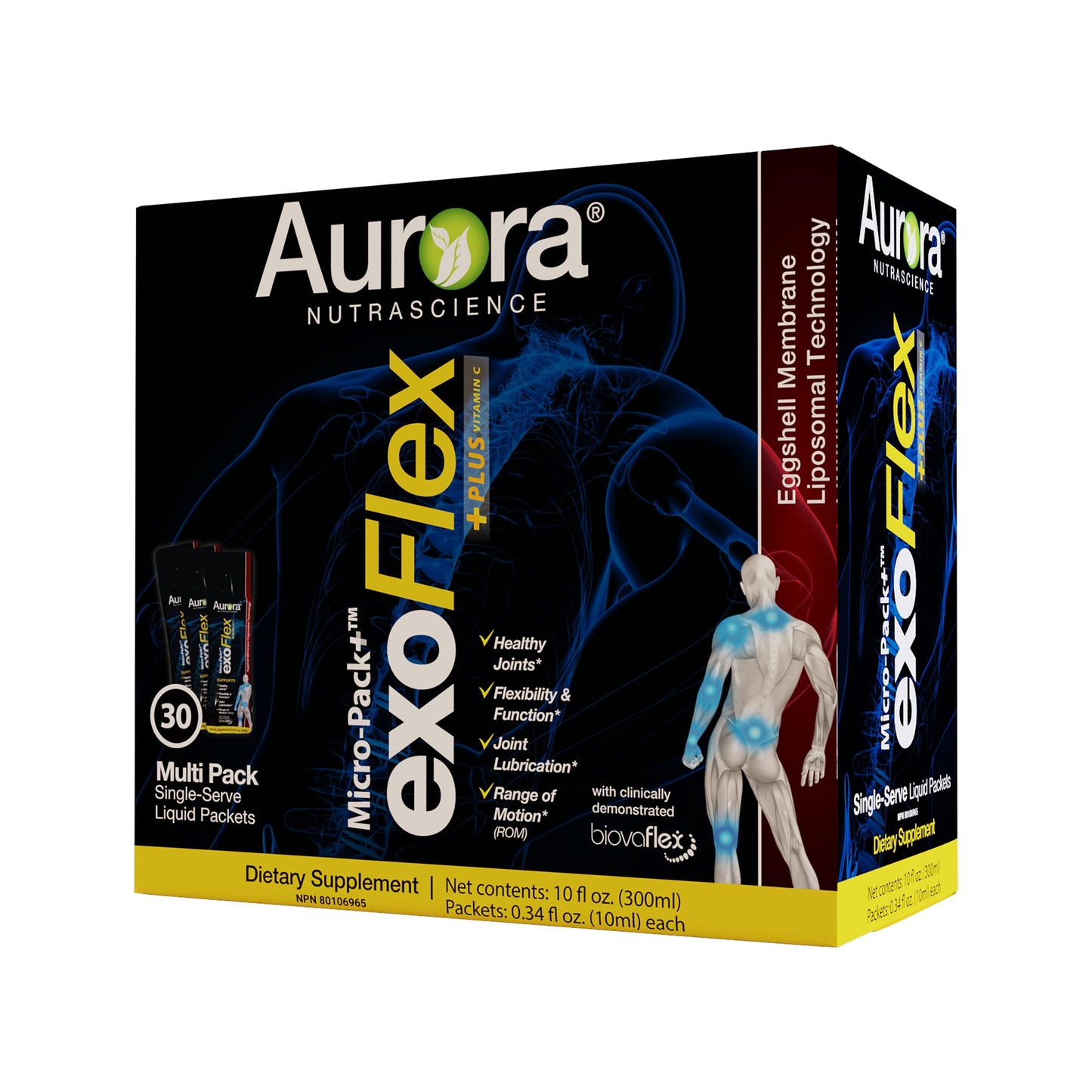 Aurora Nutrascience Micro-Pack Liposomal exoFlex+ - Liquid Vitamin C Supplement, Eggshell Membrane with BiovaFlex, Curcumin, & Boswellia, for Men & Women - 30 Single-Serve Packets Aurora NutrascienceBuy Supplements Australia