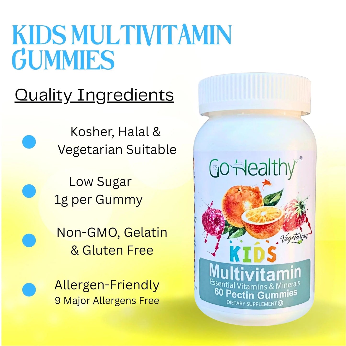Go Healthy Kids Multivitamin Gummies, Immune Support, Kids Vitamin Gummies, Kosher Kid Vitamin, Halal Go Healthy Natural