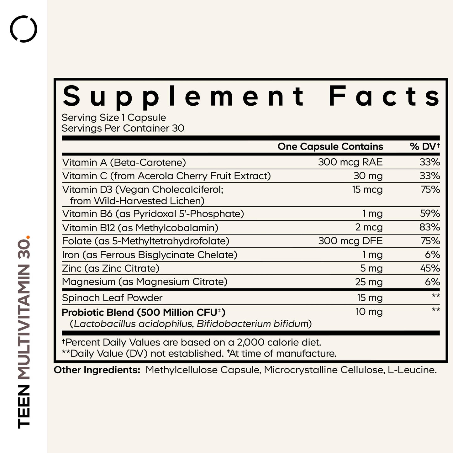 Codeage Teen Multivitamin - Vitamins A, C, D3, B6, B12, Folate, Zinc, Magnesium, Iron, Probiotics, Fermented Spinach - Multivitamins for Teenage Boys and Girls - Non-GMO, Gluten-Free - 30 Capsules CodeageBuy Supplements Australia