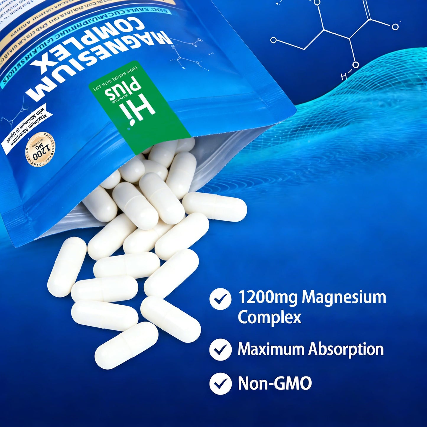 Magnesium Complex Supplement with 10 Forms of Elemental Magnesium, 1200 mg per Serving, Magnesium Glycinate, Citrate, Malate & Taurate, High Absorption Vegan Capsules, Non-GMO HiPlus buy supplements Au