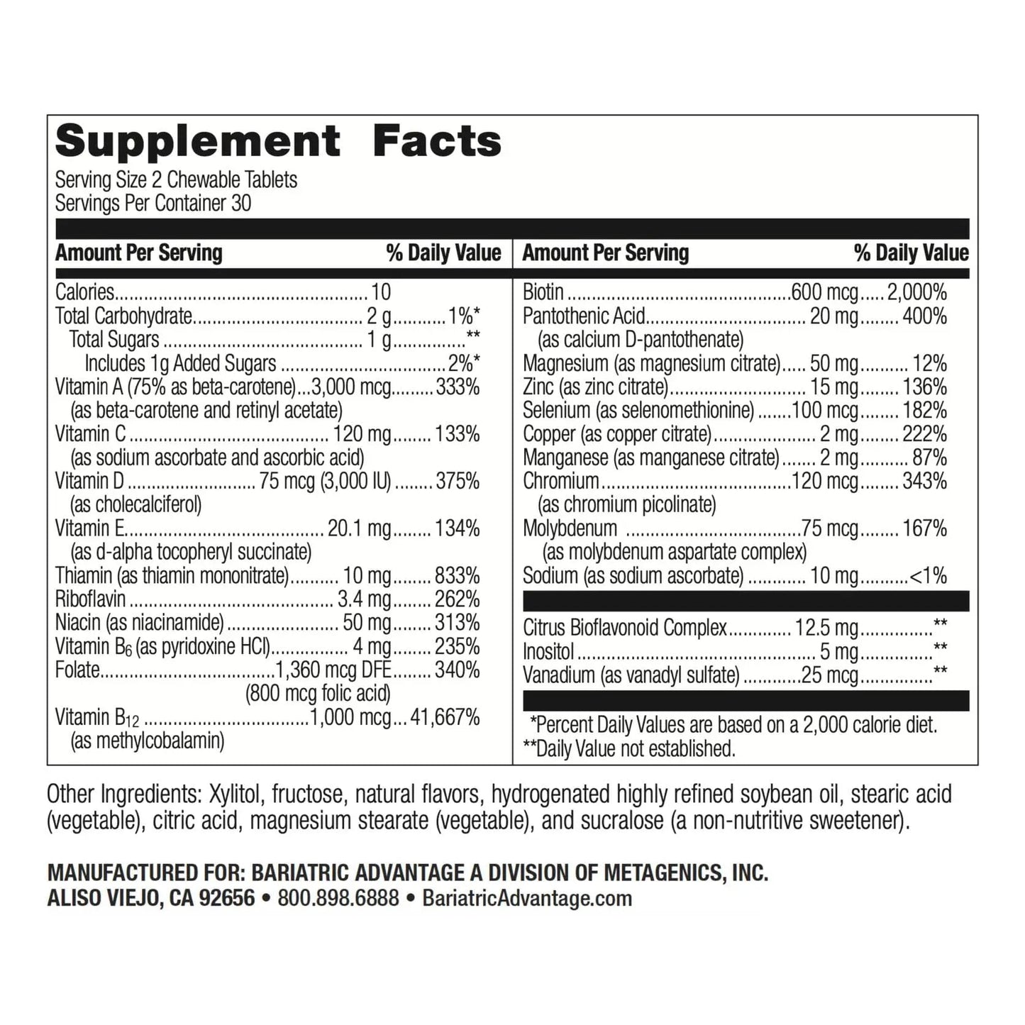 Bariatric Advantage Chewable Essential Multivitamin Without Iron - 200 DV of Key Nutrients - Trace Mineral Support Bariatric Advantage