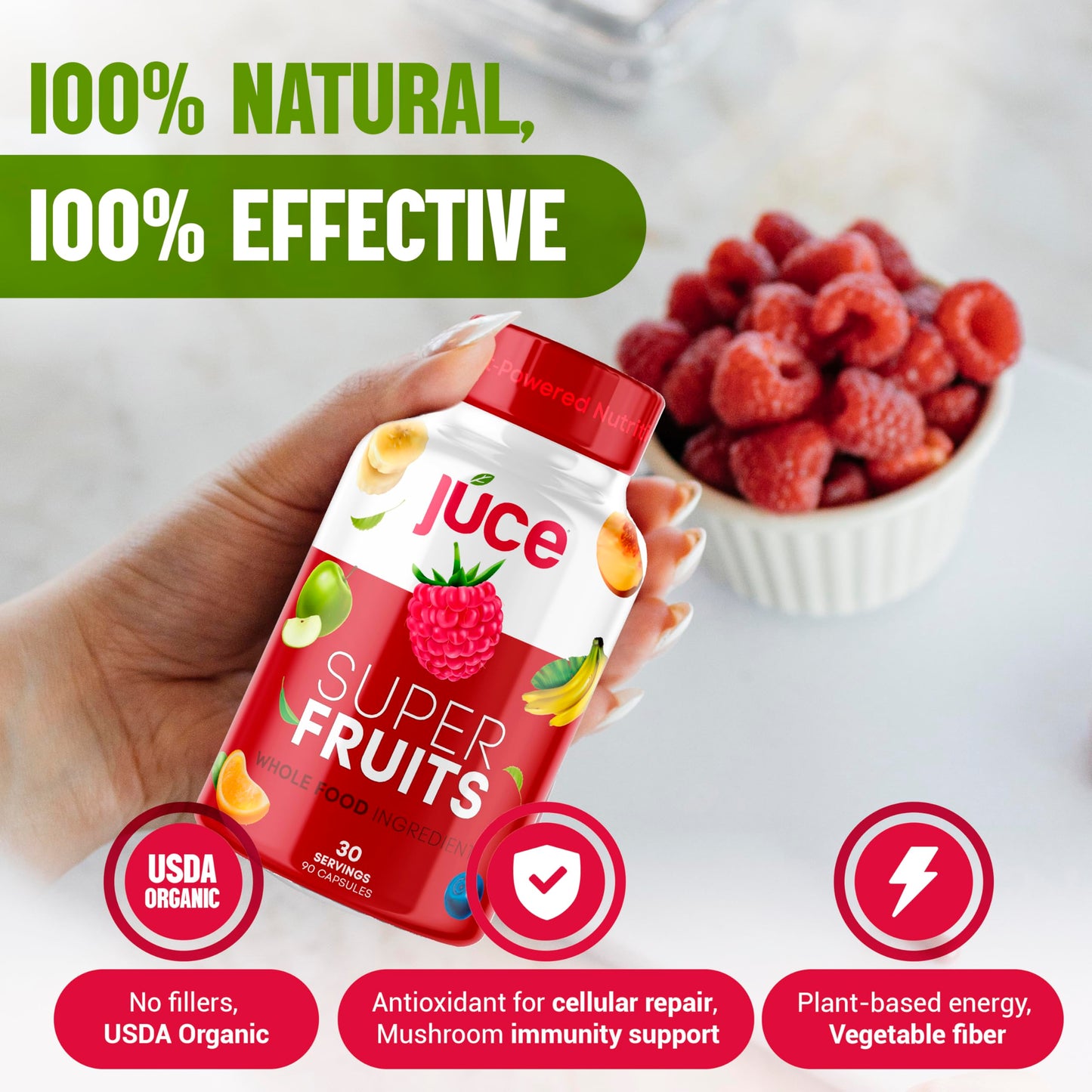 Juce Original Formula - Organic Super Fruit & Veggies Supplement - Gluten/Gelatin Free, Soy Free & Vegan- Reds & Greens Superfood Capsules- 23 Fruits & 23 Vegetables (180 Count)- By Terra Kai Organics Terra Kai Organics buy supplements Au