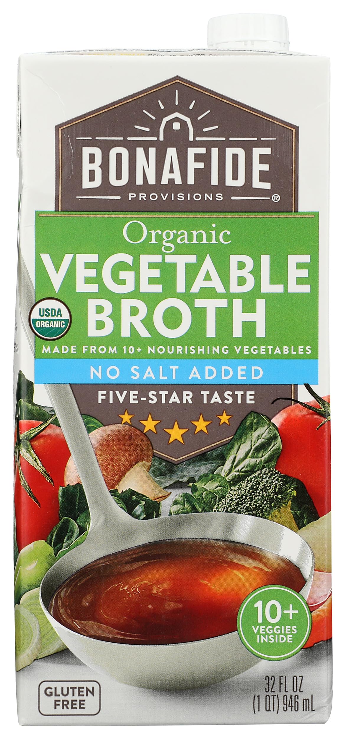 BONAFIDE PROVISIONS Organic No Salt Added Vegetable Broth, 32 FZ Bonafide Provisions buy supplements Au