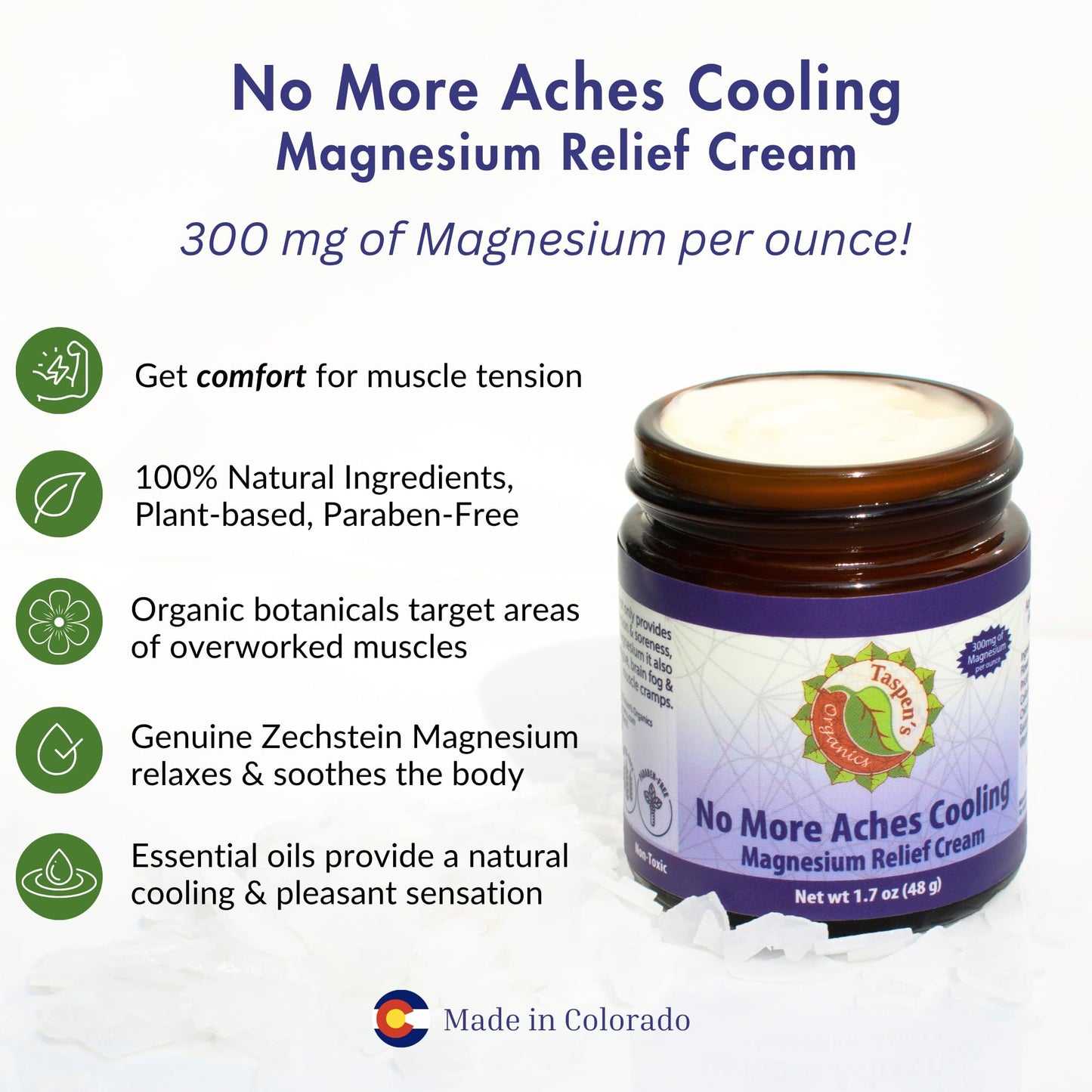 Taspen’s Organics Magnesium No More Aches Cooling Cream – Topical Magnesium Cream for Muscle Relief, Sore Muscles & Post-Workout Recovery with Arnica, Herbs & Essential Oils Taspen's OrganicsBuy Supplements Australia
