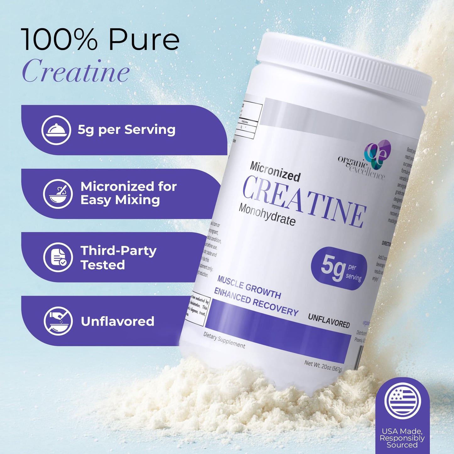 Organic Excellence Creatine Monohydrate – Micronized Creatine Powder for Muscle Growth, Strength & Recovery – Unflavored, 115 Servings Organic ExcellenceBuy Supplements Australia