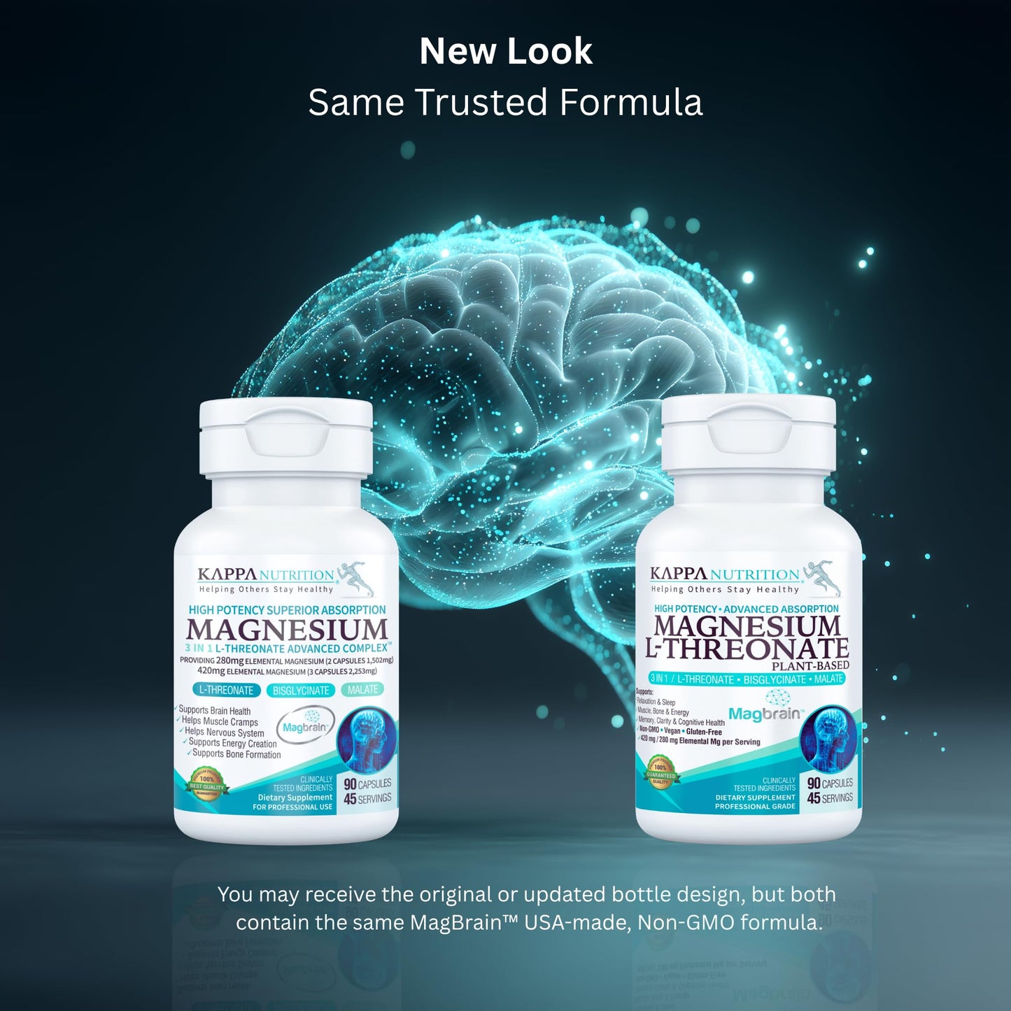Kappa Nutrition Powered by Magbrain™ Magnesium L-Threonate Plant-Based, 90 Vegan Capsules, 420mg Elemental Magnesium (3 Capsules) from 2,253mg, Brain, Sleep & Muscle Support. KAPPA NUTRITIONBuy Supplements Australia