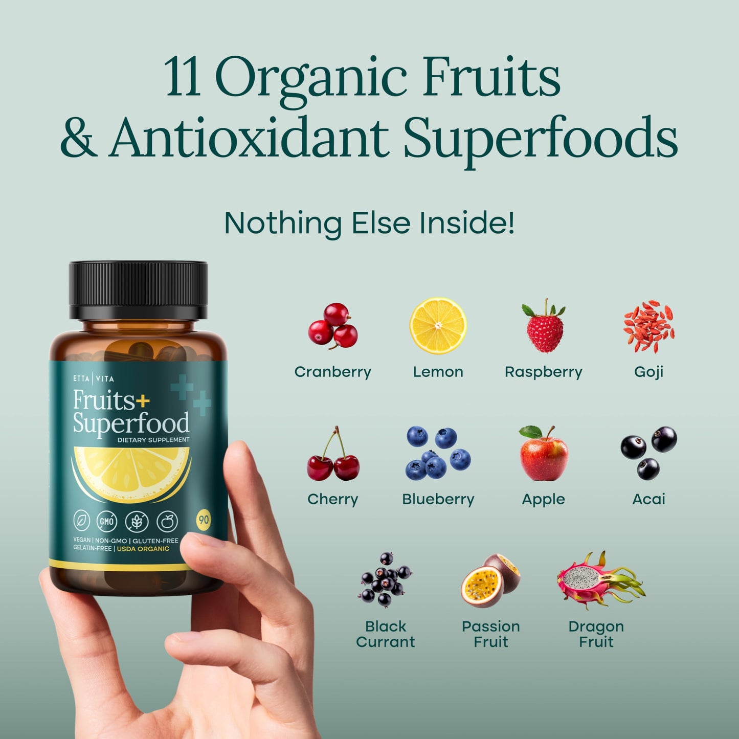 100% Organic Fruits and Veggies Supplement (USDA Organic - Made in USA) 180 Potent Fruits and Vegetable Capsules for Energy Boost & Daily Fruit and Vegetable Vitamins - Vegan, Non-GMO, Gluten-Free Etta VitaBuy Supplements Australia