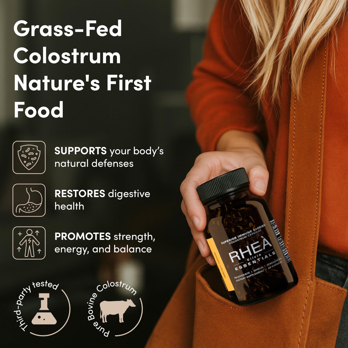 Rhea Bovine Colostrum Supplement for Women, Colostrum Capsules for Gut Health, Digestion, Bloating, Beauty, Immune Support, Bovine Colostrum for Humans, Colostrum Pills (60caps) RHEASILVIABuy Supplements Australia