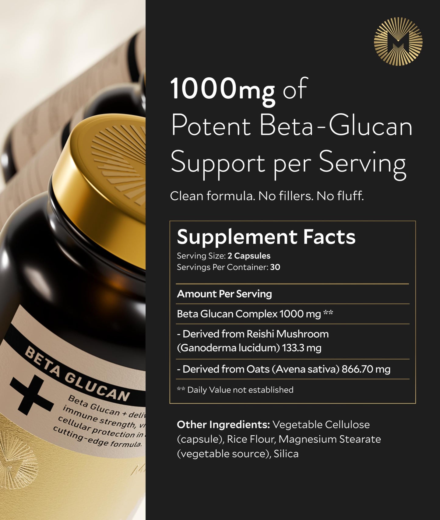 Manna Beta Glucan+ Capsules | 1000mg Beta Glucan Complex | Reishi Mushroom & Oats | Supplement for Immune Support, Heart Health, Cellular Renewal & Antioxidant Protection | 60 Count M Manna buy supplements Au