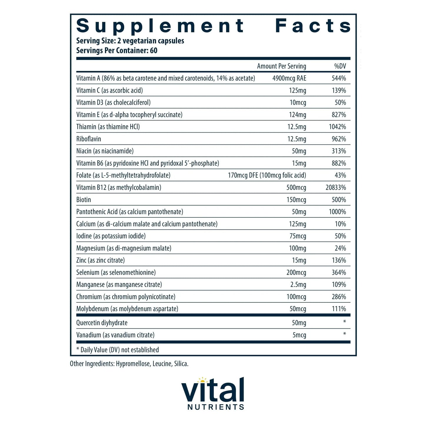 Vital Nutrients Multi-Nutrients 5 Ultra Antioxidant Formula | Boron, Copper, and Iron Free | Vegetarian Daily Multivitamin and Mineral Vital Nutrients