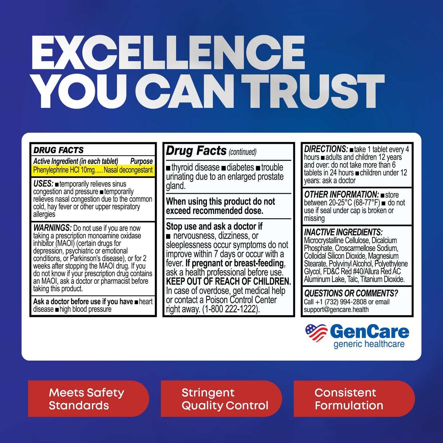 GenCare Nasal Decongestant PE – Phenylephrine HCl 10mg Tablets (Bulk 300 Count) Non-Drowsy Sinus Pressure Relief & Nasal Congestion Relief, Stuffy Nose Decongestants for Adults – Compare to Sudafed PE GenCare buy supplements Au