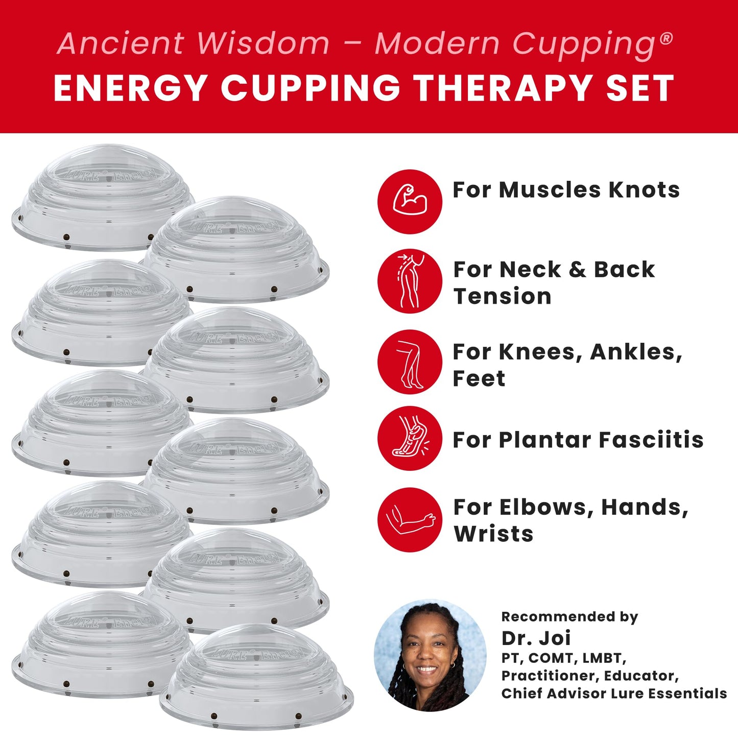 Lure Essentials Cupping Therapy Set 10 Professional Silicone Cupping Cups for Muscle Knots, Joints, Muscles, Arms and Feet Lure EssentialsBuy Supplements Australia