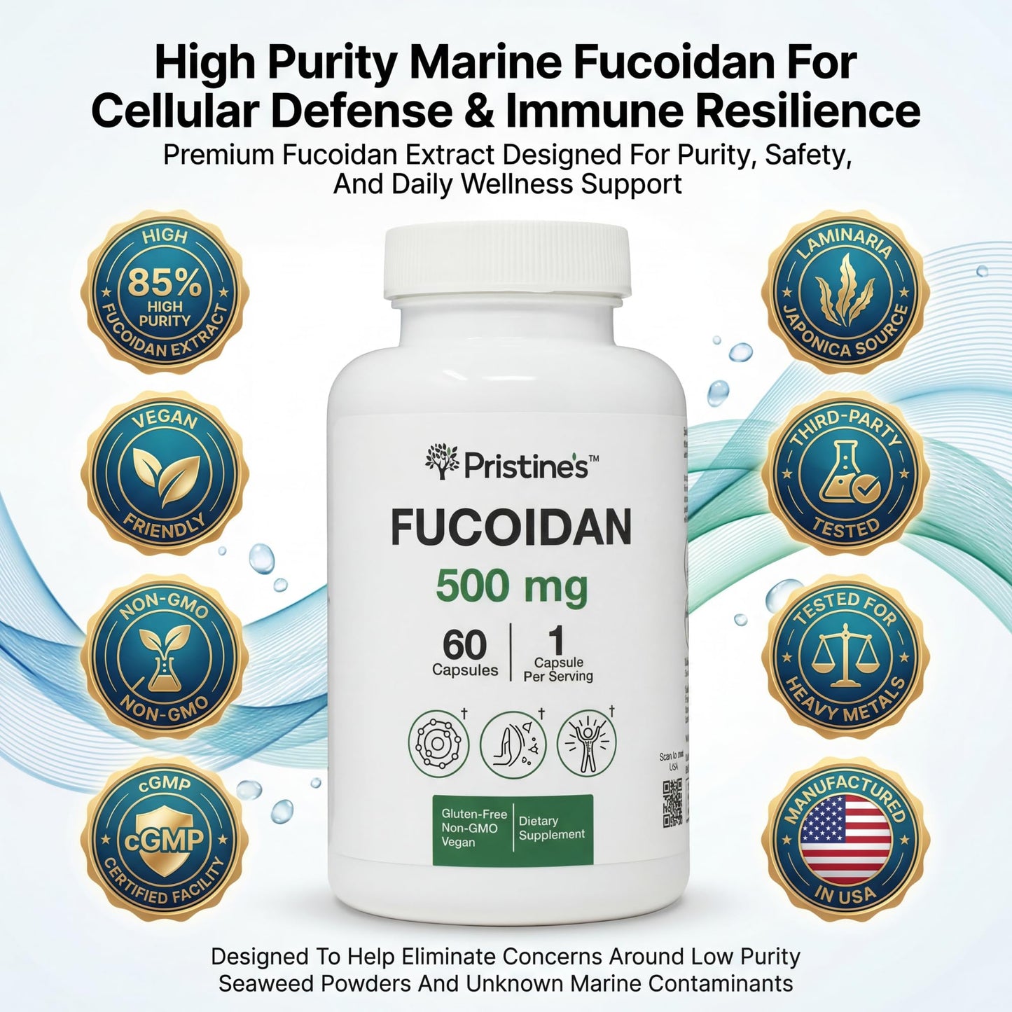 PRISTINE'S Fucoidan 500MG Immunity Supplement Capsules - 60 Day Supply - Brown Seaweed Extract - Potent Herbal Antioxidant Lung Health & Skin Health Support PRISTINE'SBuy Supplements Australia