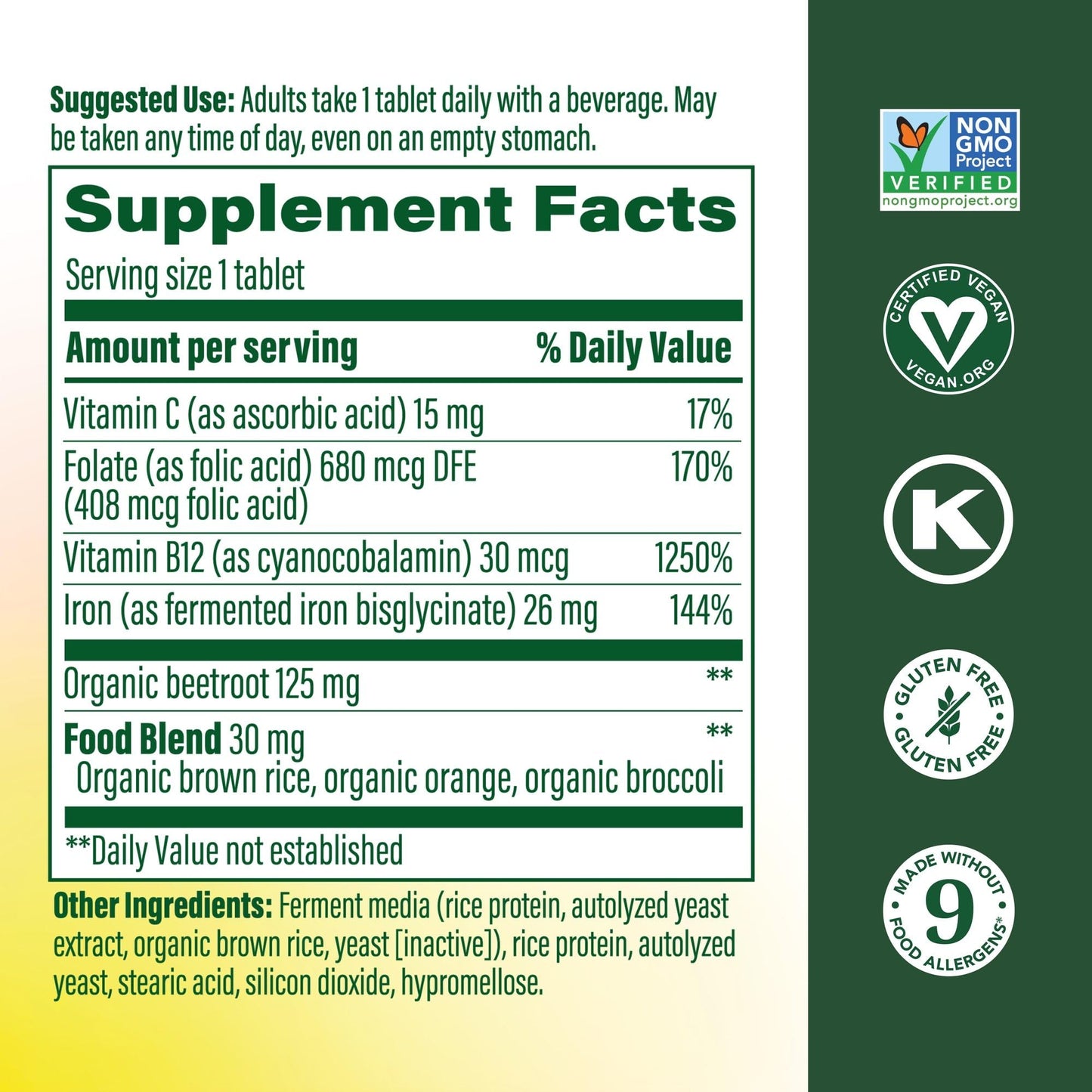 MegaFood Blood Builder Iron Supplement for Women & Men - Increase Iron Levels Without Side Effects - Combats Fatigue - with Vitamin B12, Folic Acid
