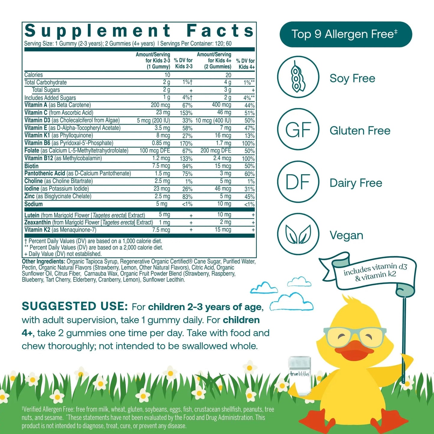 True Grace True Littles Daily Kids Multi - 120 Pectin Gummies - Immune, Cognitive, Bone & Eye Support - Clinically Studied Lutemax Kids Lutein True Grace