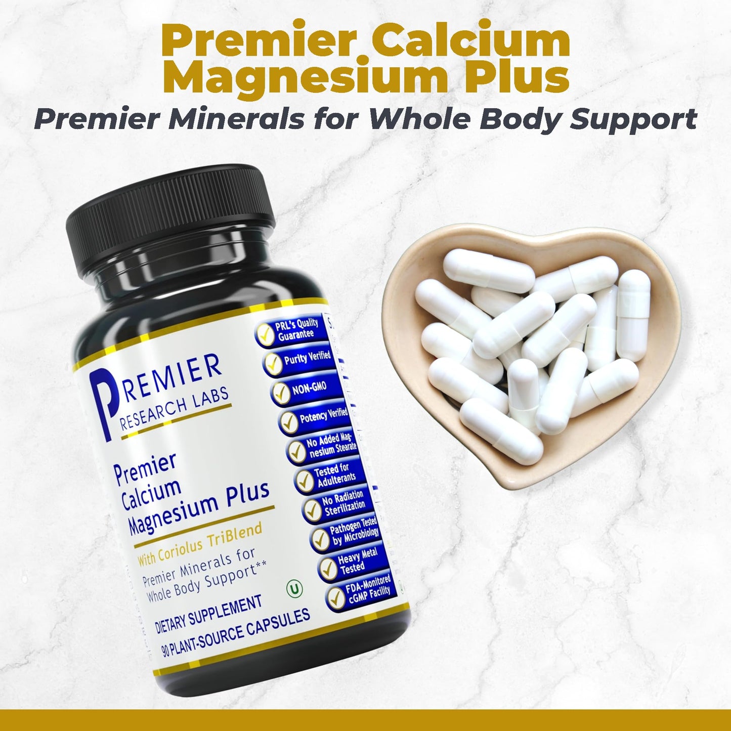 Premier Research Labs Calcium Magnesium Plus - Calcium Magnesium Supplement, Calcium Supplement for Bone Health, with Mushroom Complex - Reishi & Lions Mane - 90 Vegetarian Capsules Premier Research LabsBuy Supplements Australia