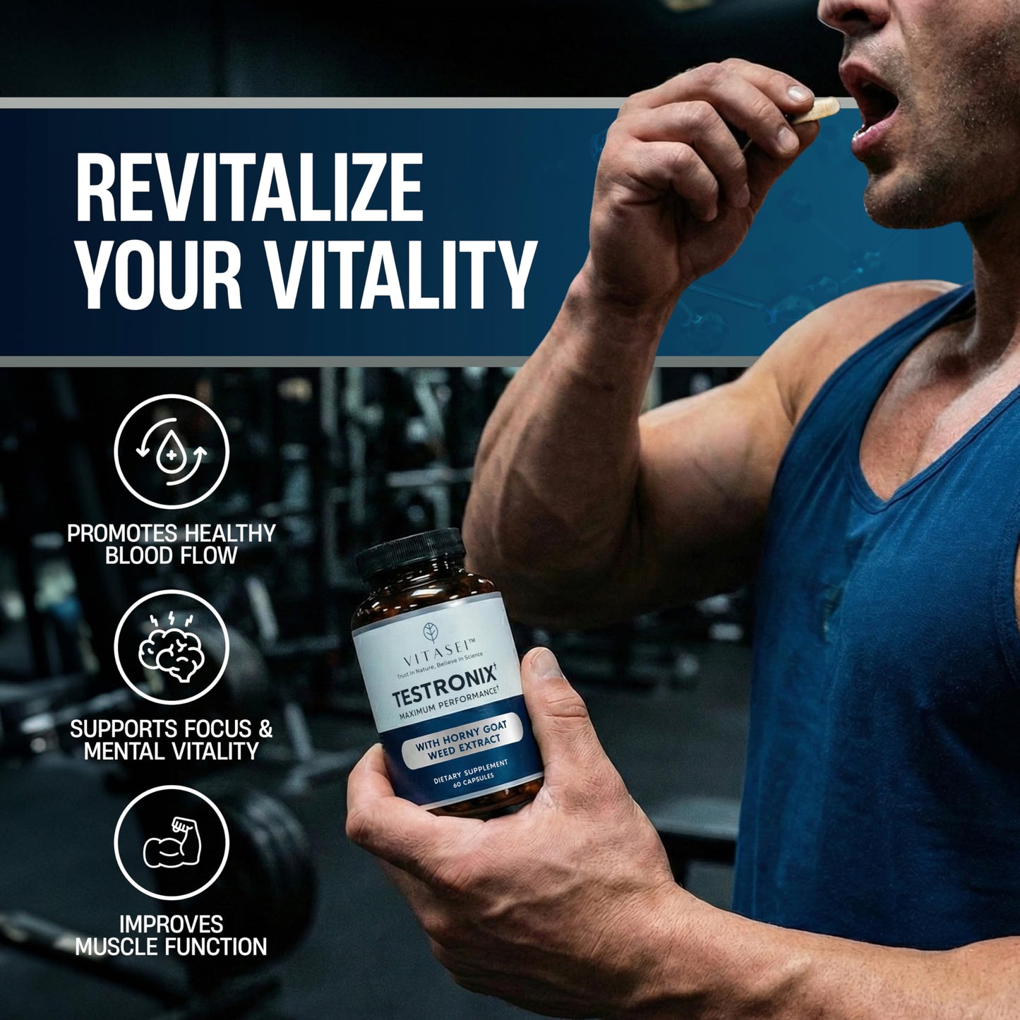VITASEI Testronix Performance Supplement for Men - Energy and Muscle Supplements for Mens Health - 60 Capsules (Pack of 2) VITASEIBuy Supplements Australia