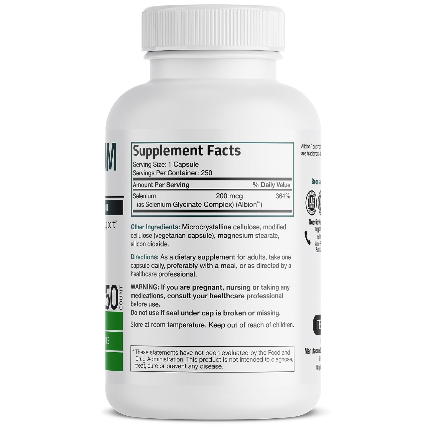 Bronson Selenium 200 mcg – Yeast Free Chelated Amino Acid Complex - Essential Trace Mineral with Superior Absorption