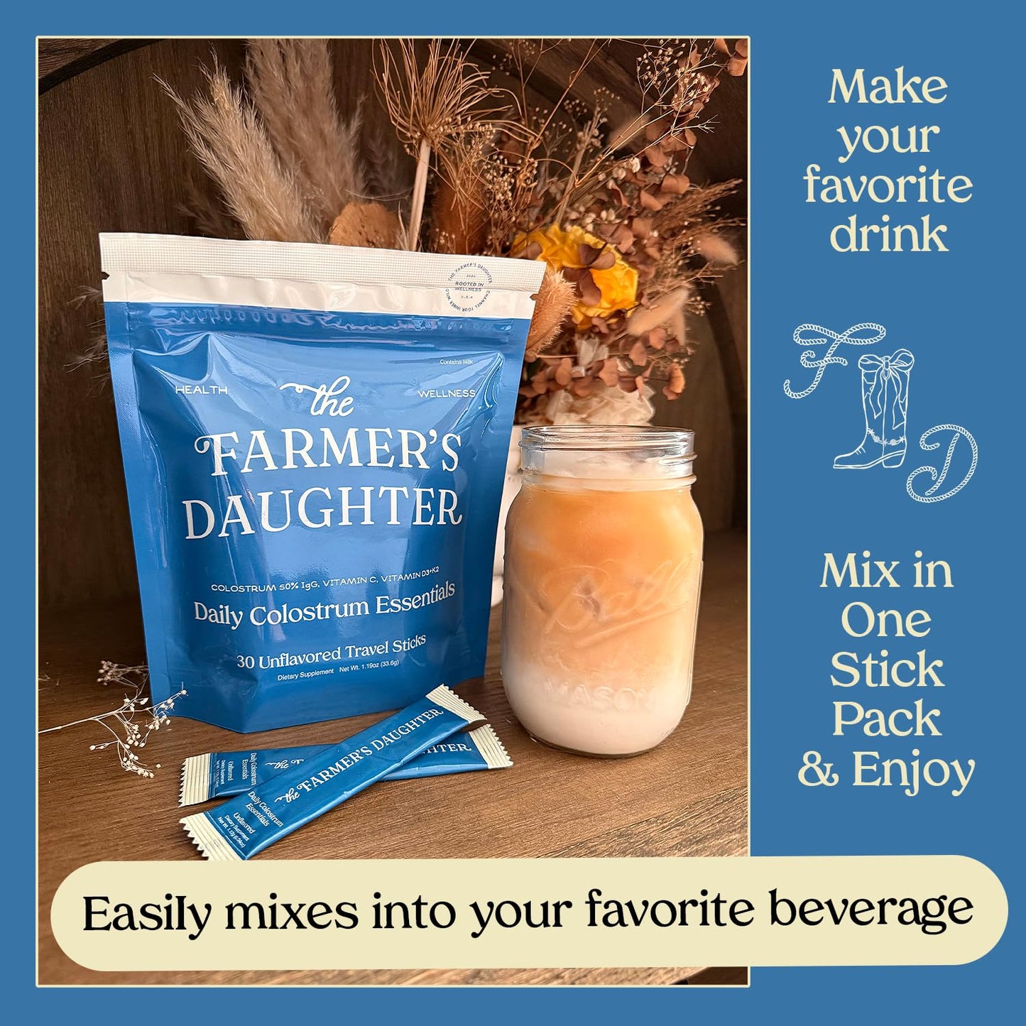 THE FARMER'S DAUGHTER Colostrum Powder | Unflavored | Gut Health & Bloating | Hair, Skin & Nails | Immunity Supplement | 30 Individual Travel Stick Packs THE FARMER'S DAUGHTER buy supplements Au