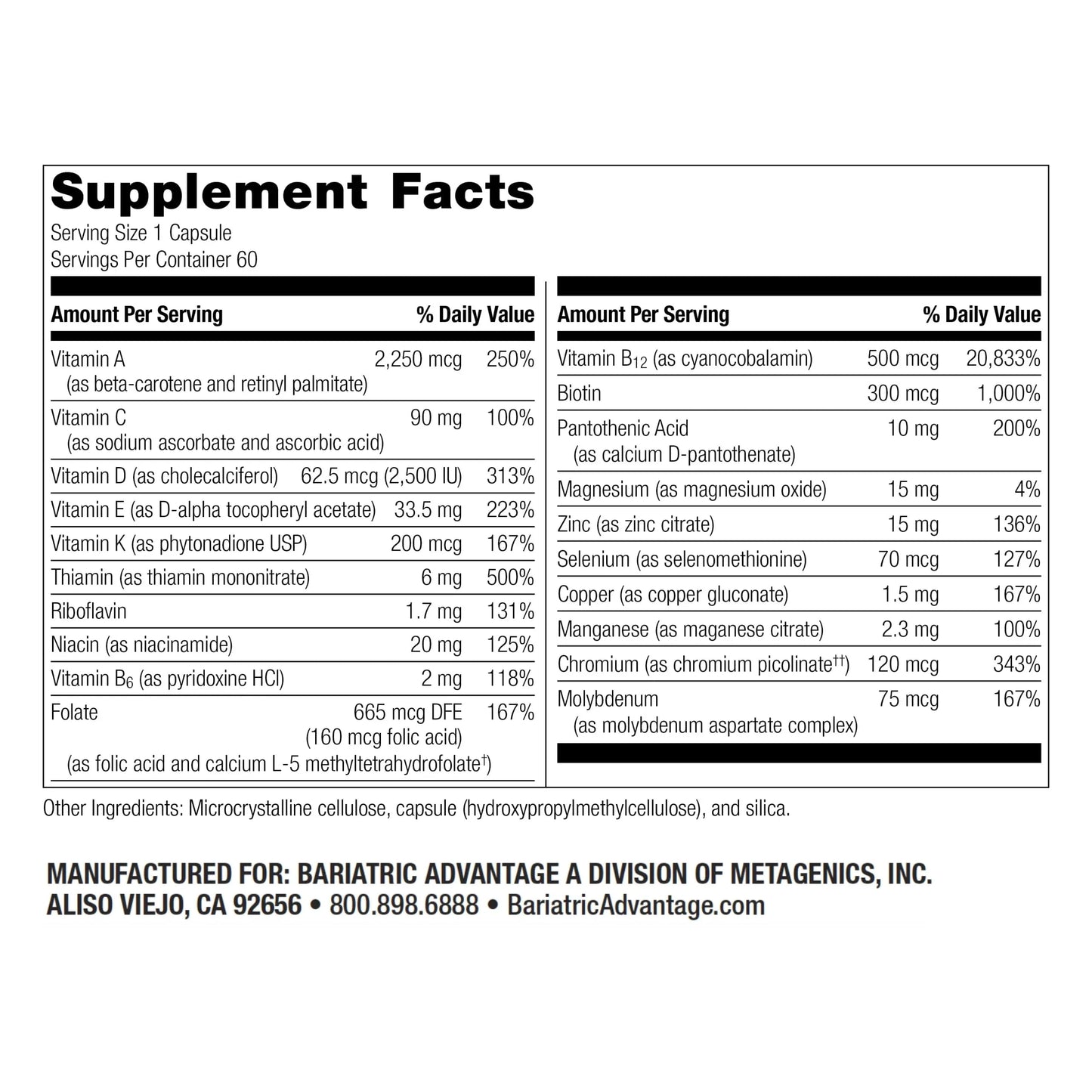 Bariatric Advantage High ADEK Multi - for Bariatric Surgery Patients - Multivitamin with Vitamins A, D, E, K & Trace Minerals Bariatric Advantage