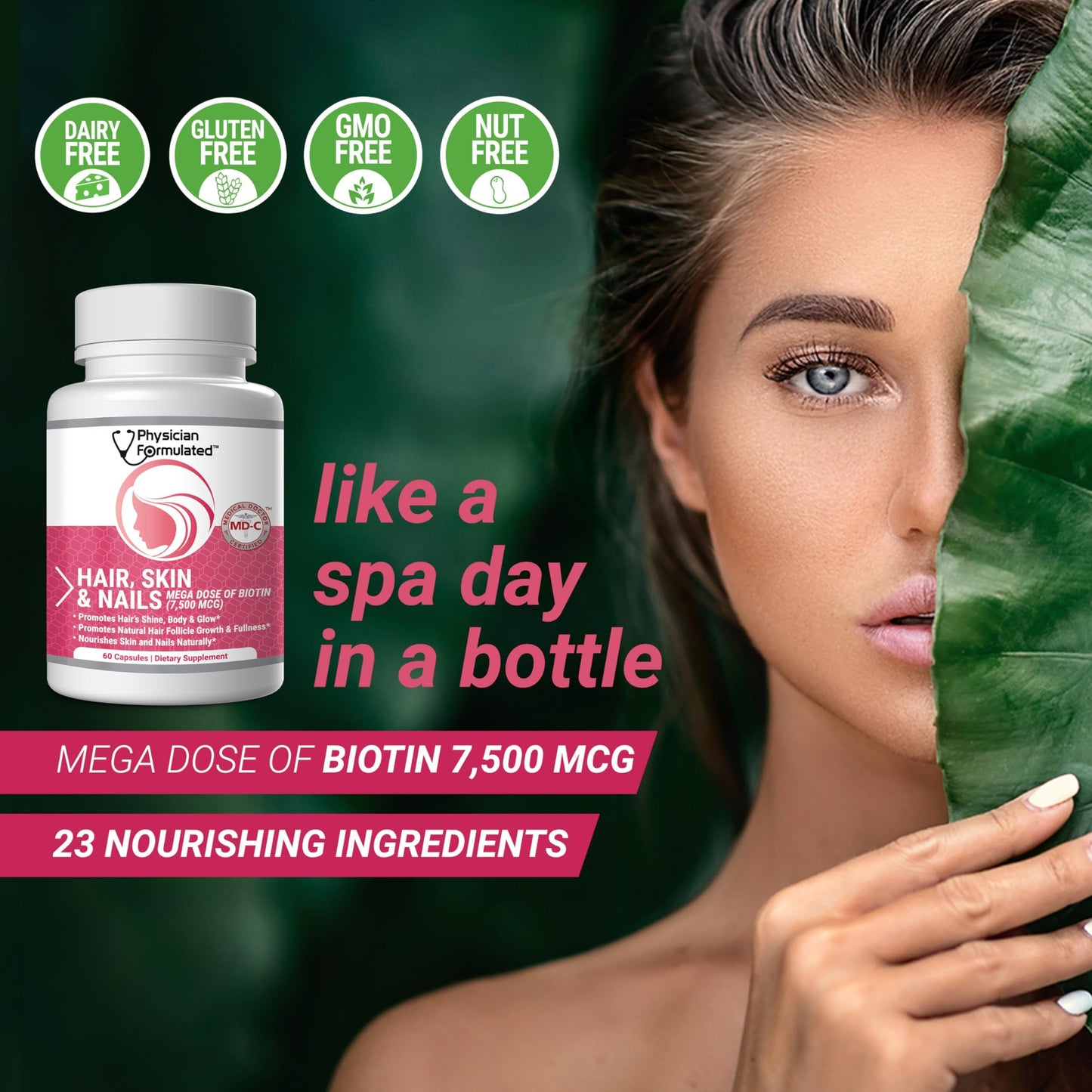 Physician Formulated Healthy Hair Skin and Nails Vitamins for Men and Women - 7500 mcg Biotin, Amino Acids, Collagen and Hyaluronic Acid - 60 Capsules Physician FormulatedBuy Supplements Australia