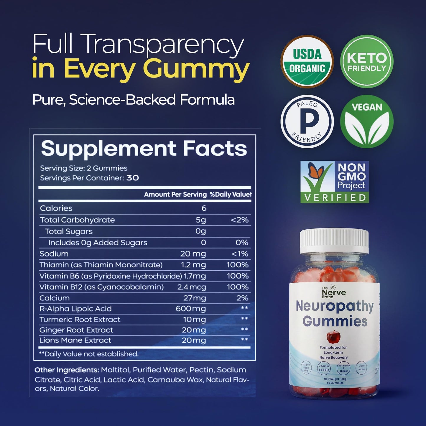 The Nerve Brand Neuropathy Support Gummies, 600 mg R Alpha Lipoic Acid Gummies with B1 B6 B12 and Lion’s Mane, Sugar Free Daily Nerve Health Supplement, 30 Day Supply The Nerve BrandBuy Supplements Australia