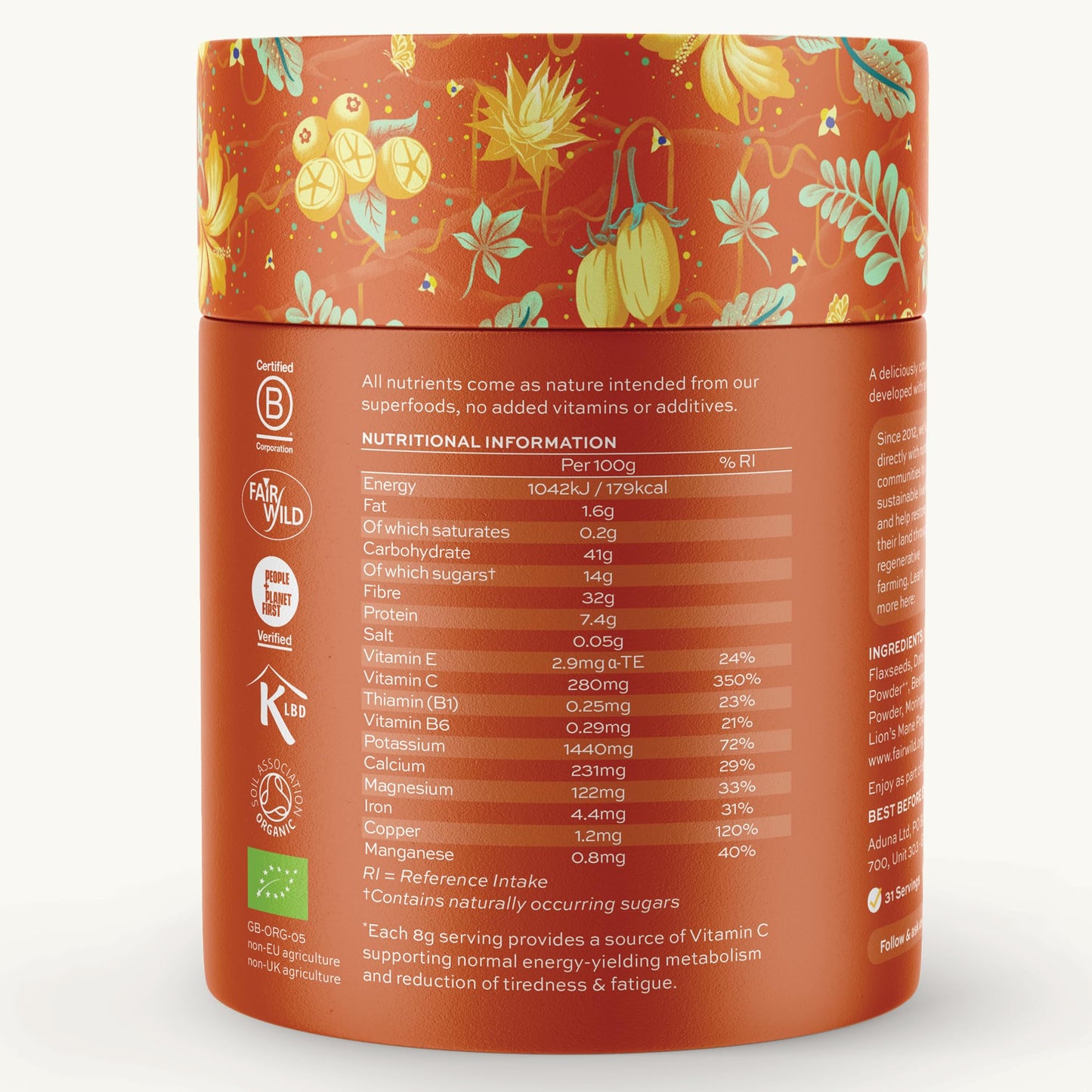 Aduna Organic Energy Superfood Blend | 100% Natural Stir-in Blend With 10+ Superfoods for Natural Energy, Focus & Reduced Tiredness | Vegan Powder for Yogurt, Juices, & Smoothies | 250g Aduna buy supplements Au